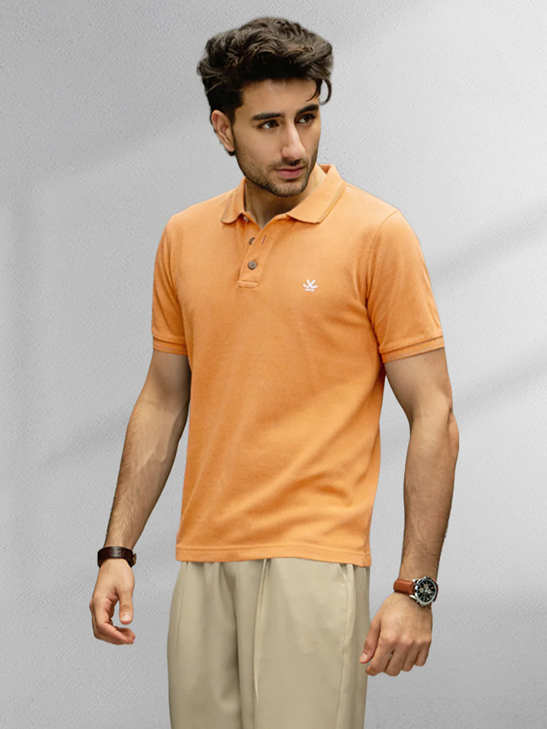 Cotton Blend Polo T-Shirt | Orange