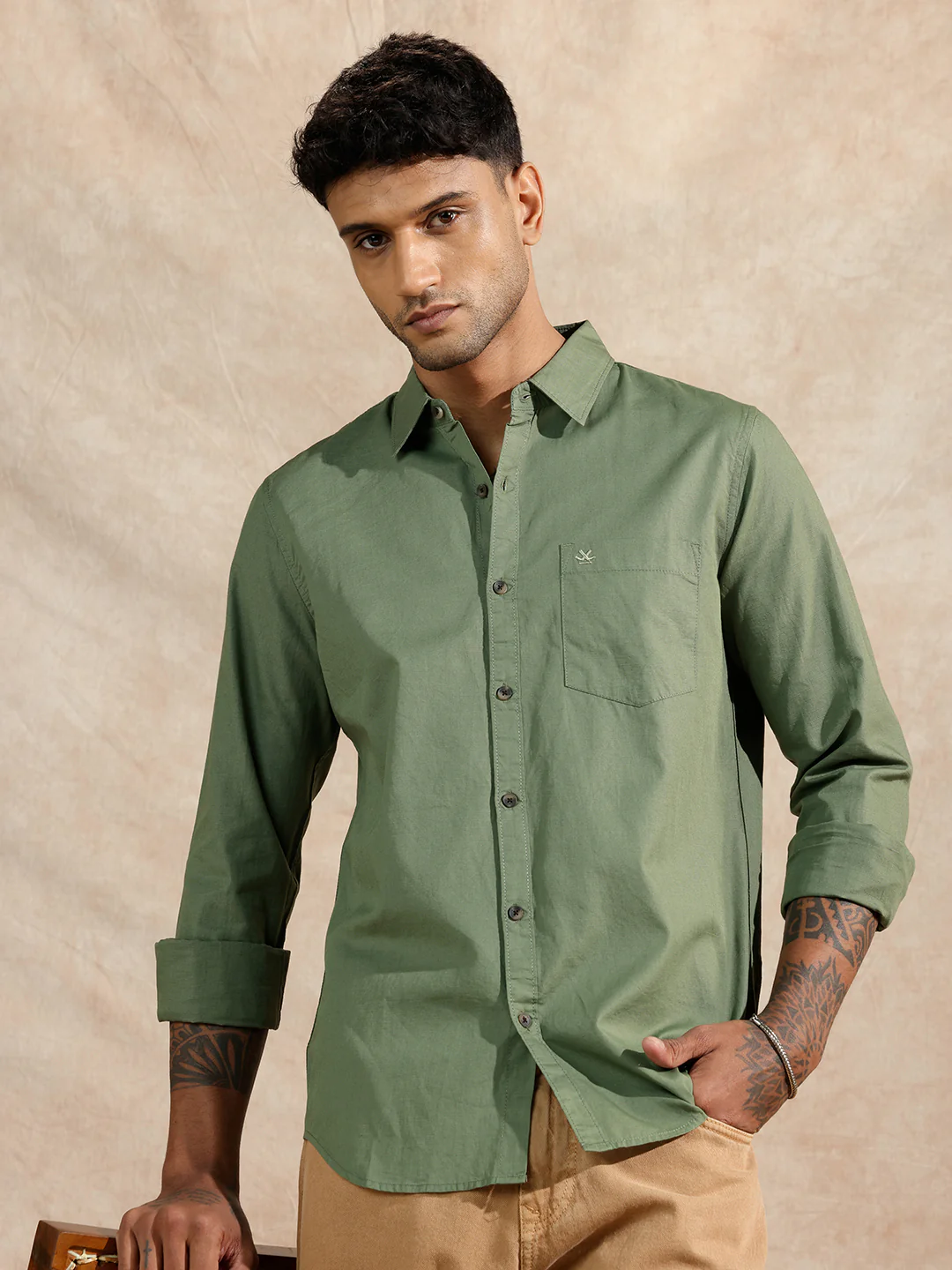 Cotton Slub Solid Shirt | Green
