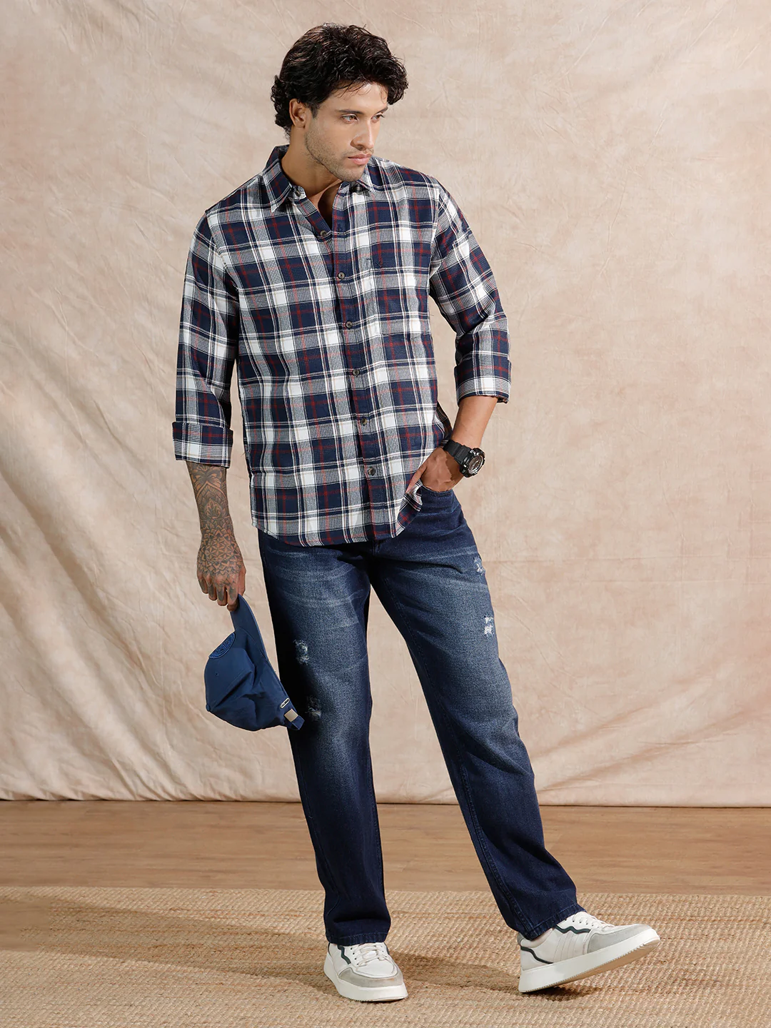 Dobby Check Regular Fit Shirt | Navy Blue - Image 2