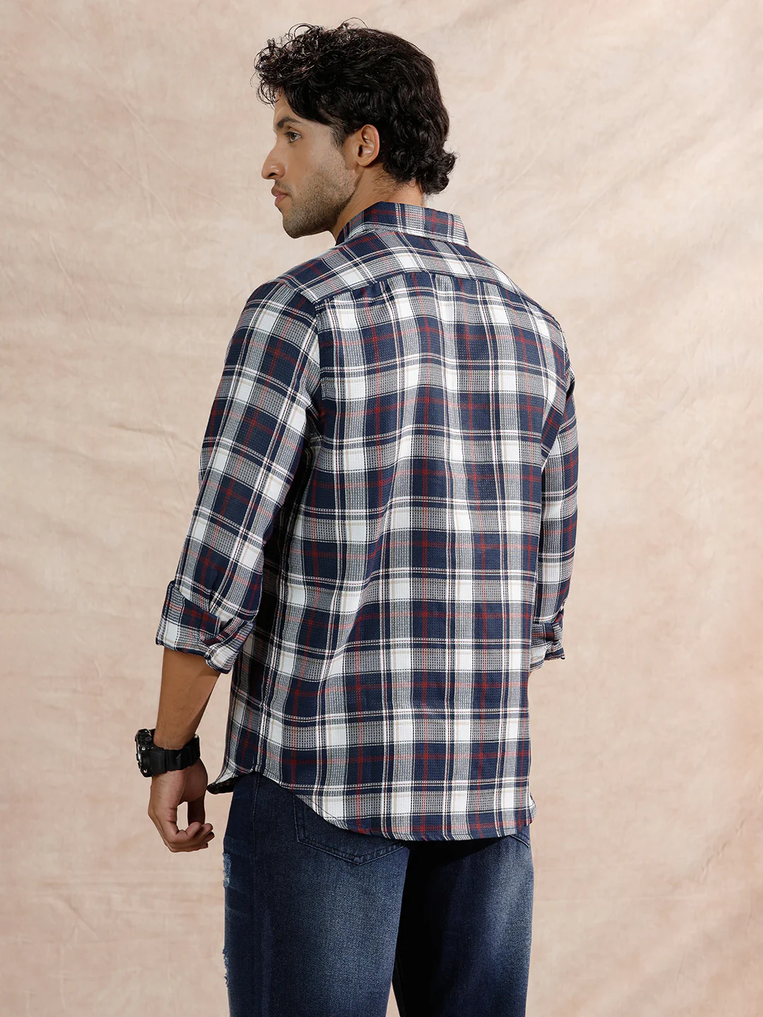 Dobby Check Regular Fit Shirt | Navy Blue - Image 3