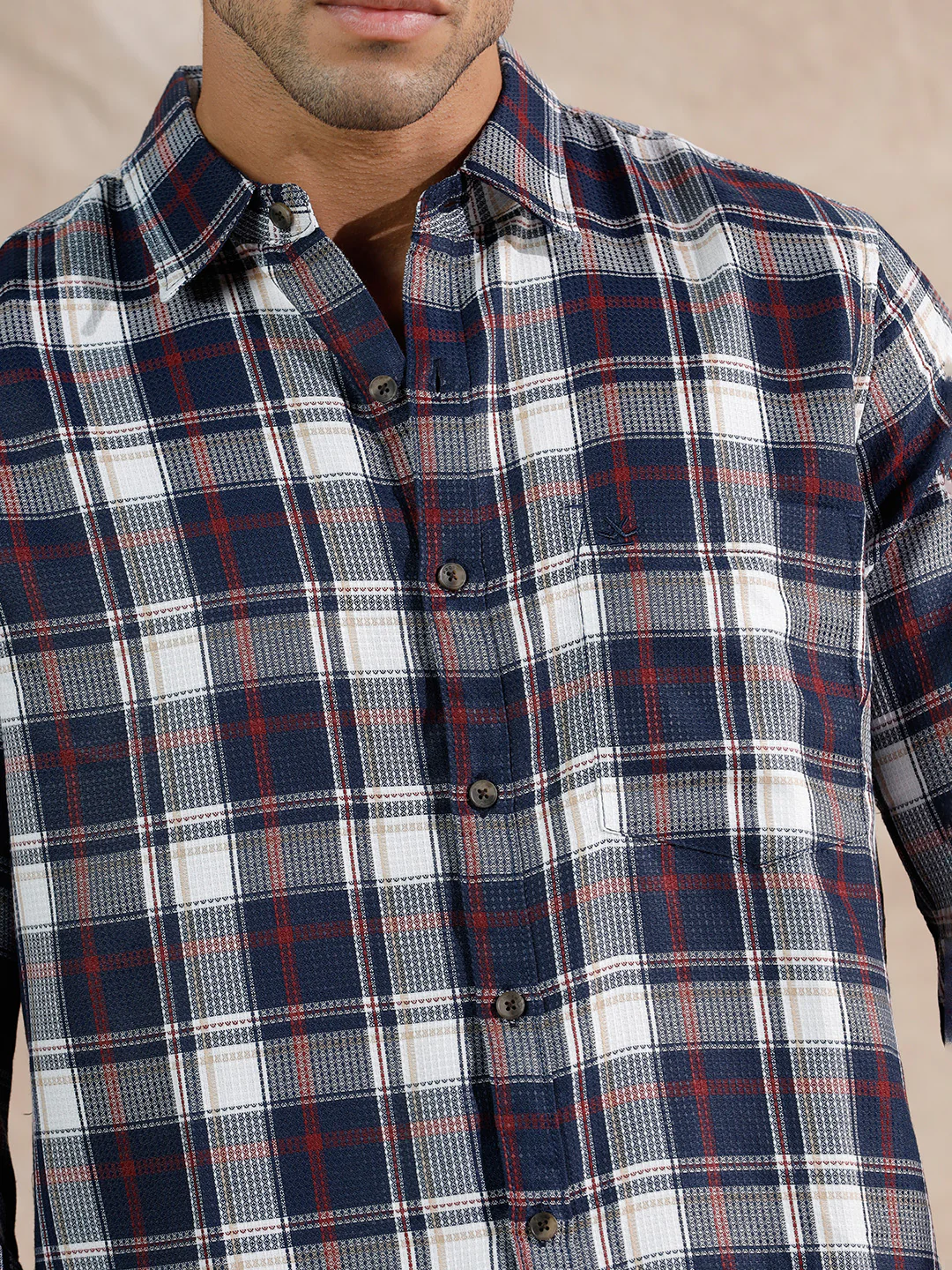 Dobby Check Regular Fit Shirt | Navy Blue - Image 5