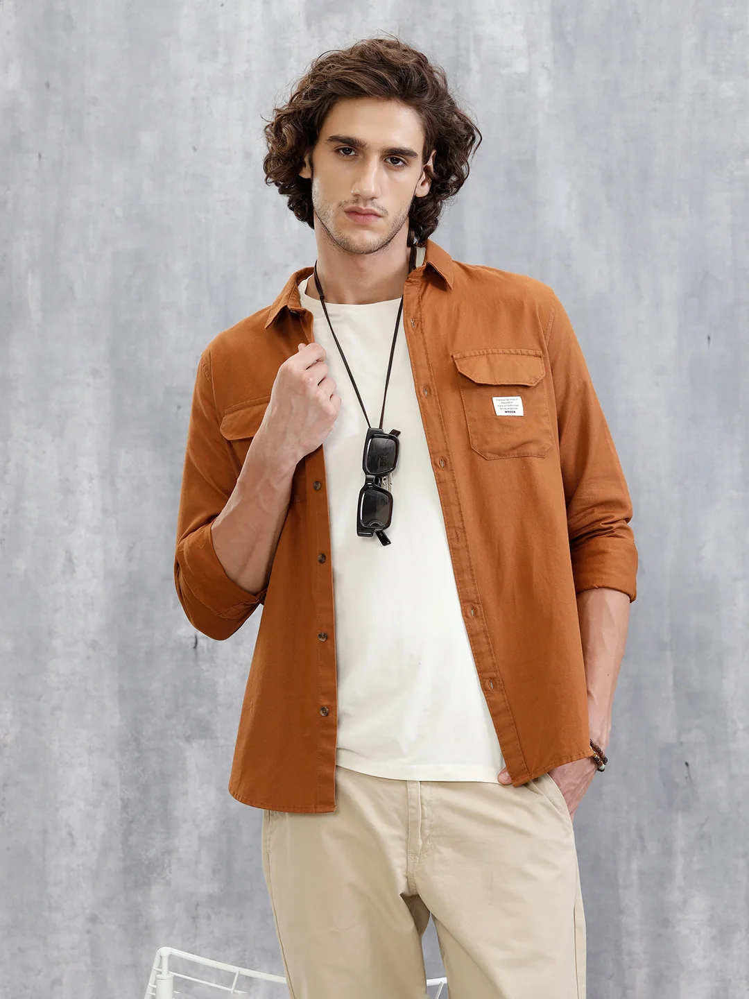 Double Pocket Overdyed Shirt | Brown
