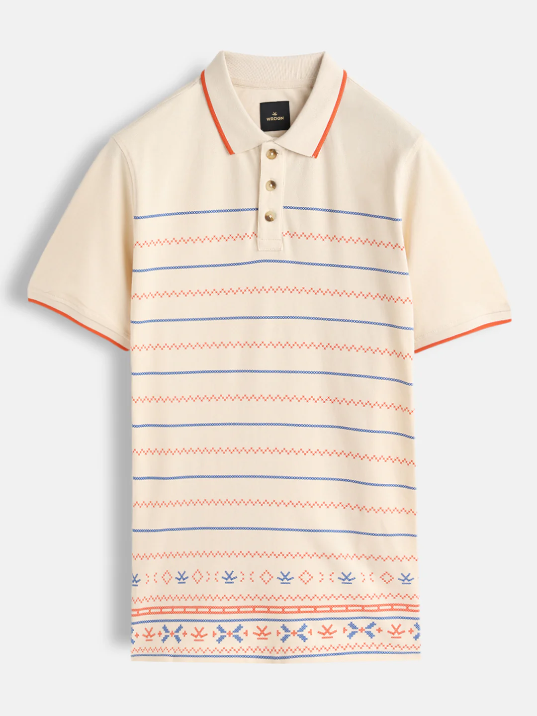 Embroidered Look Engineered Aop Polo T-Shirt  | Beige