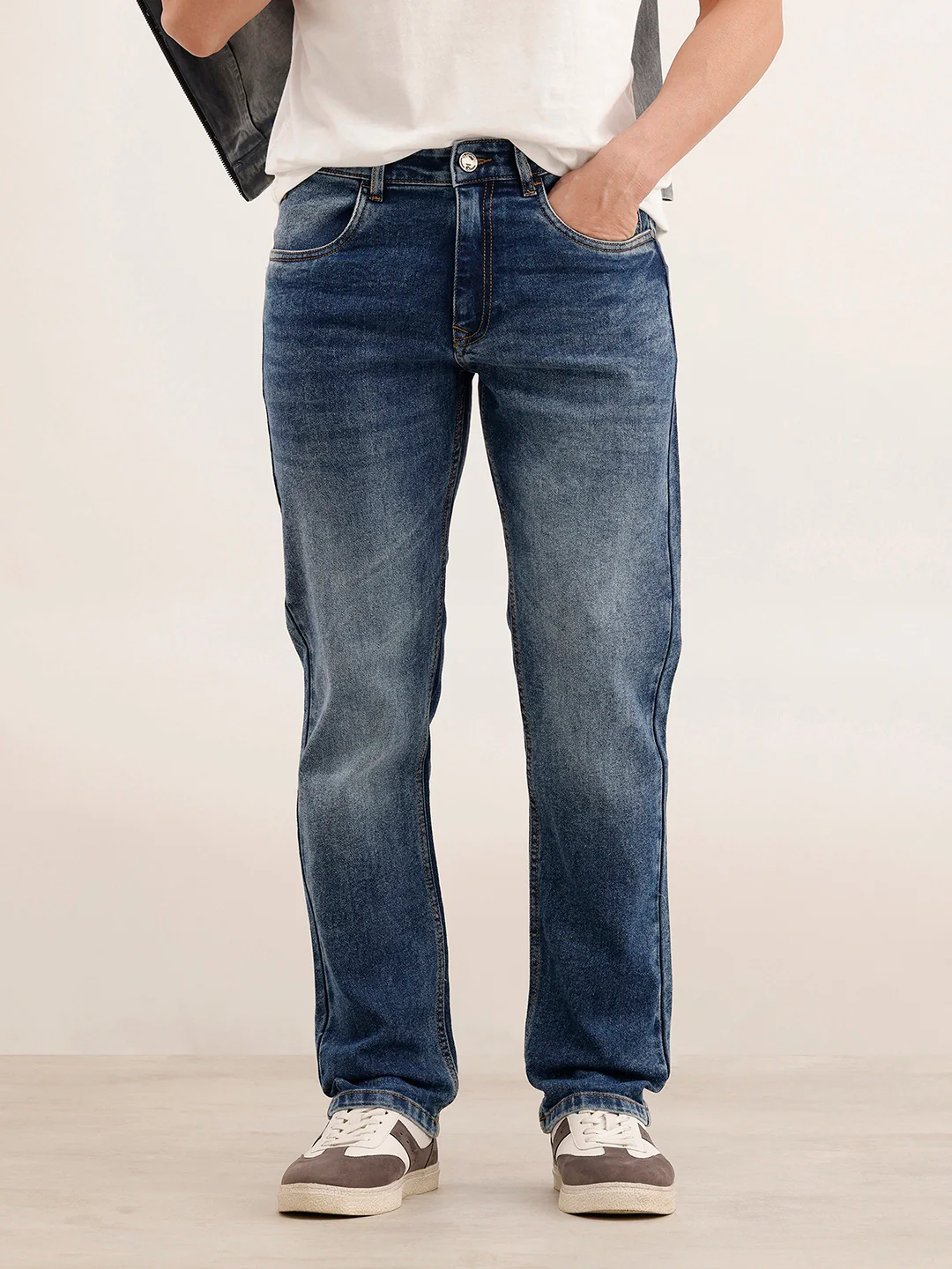 Faded Straight Fit Denim Jeans | Blue
