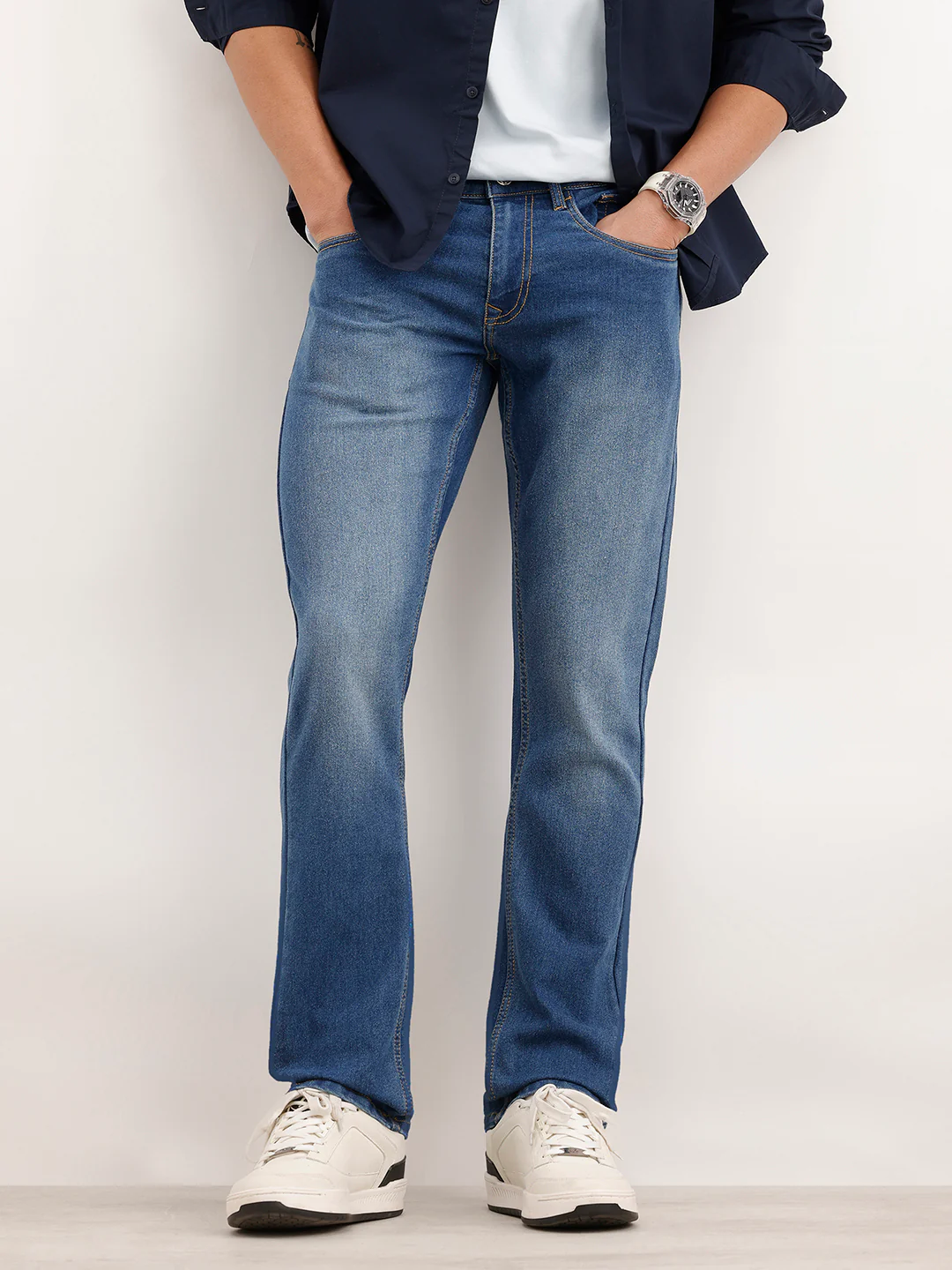 Faded Straight Fit Denim Jeans  | Light Blue