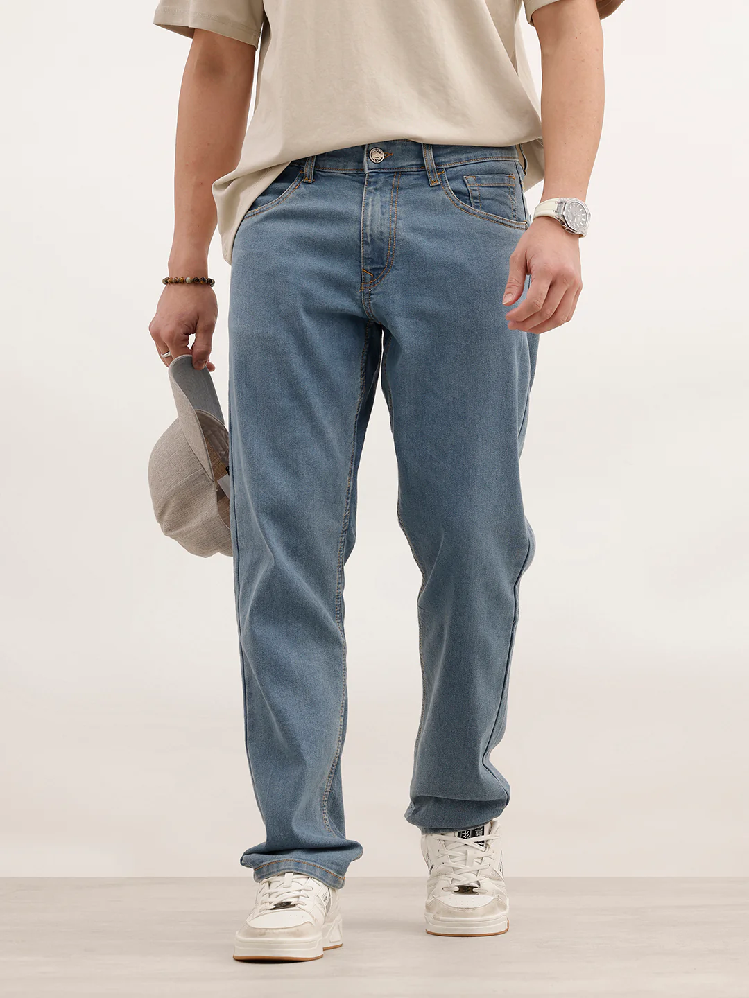 Faded Straight Fit Denim Jeans | Light Blue