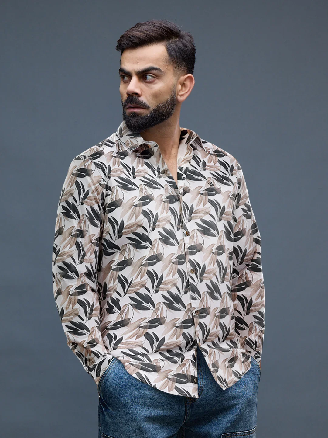 Printed Satin Slim Fit Shirt | Off White