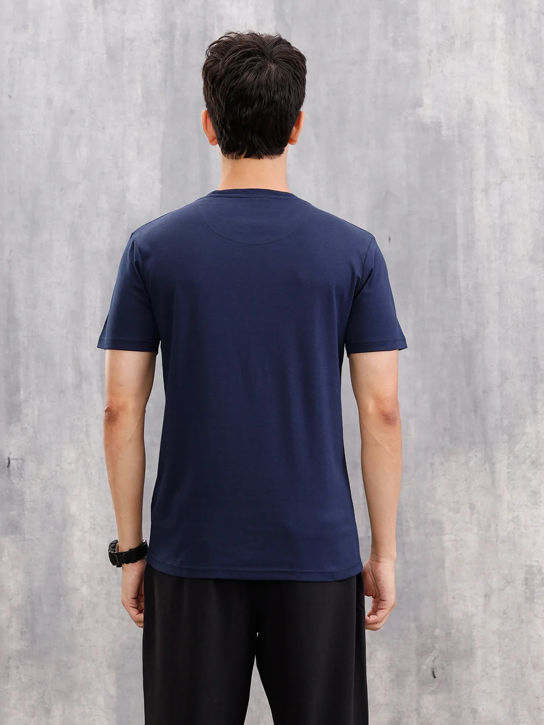 Gold Finish Interlock Tee With Embroidery On Chest | Navy Blue - Image 3