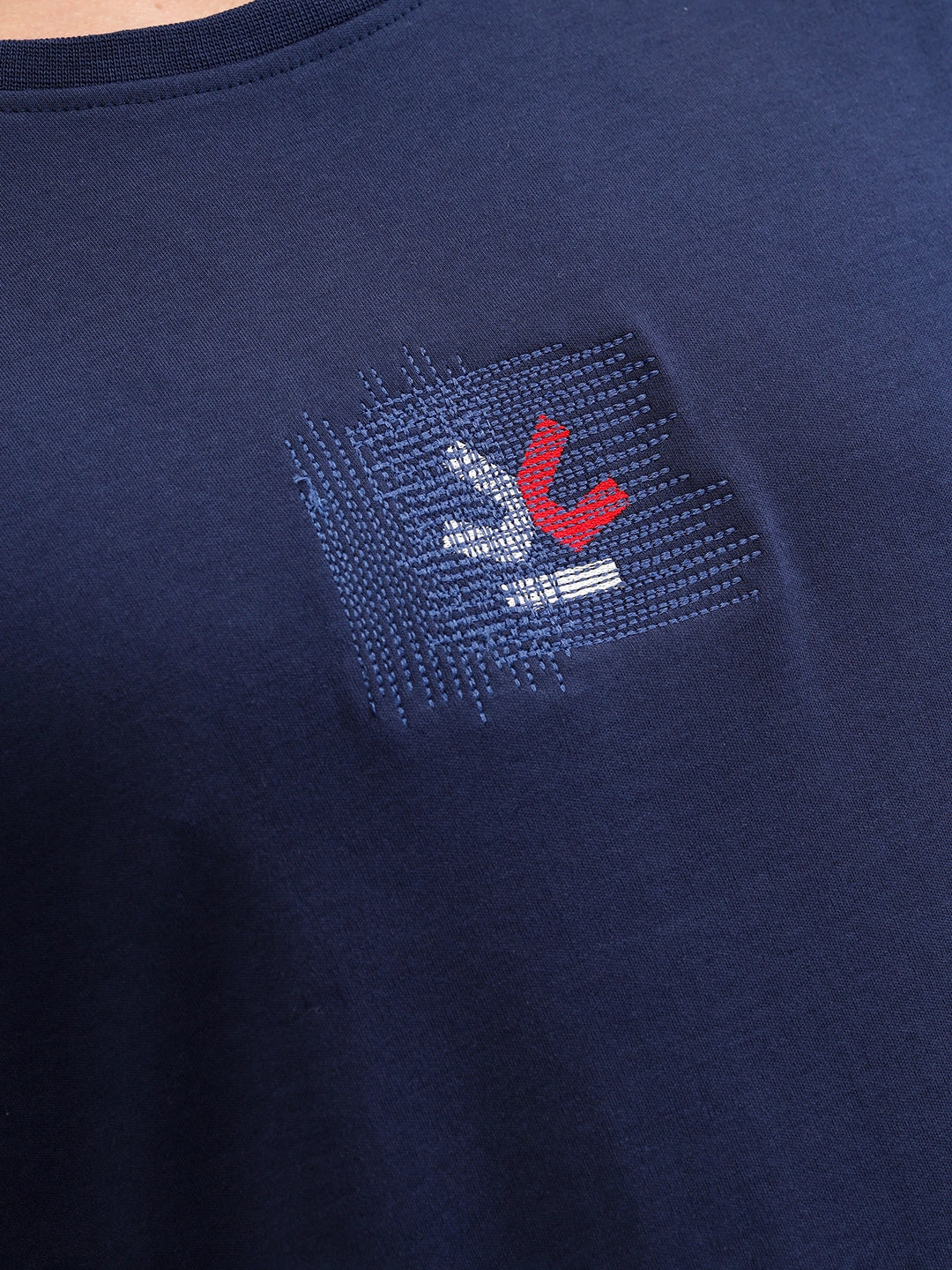 Gold Finish Interlock Tee With Embroidery On Chest | Navy Blue - Image 4