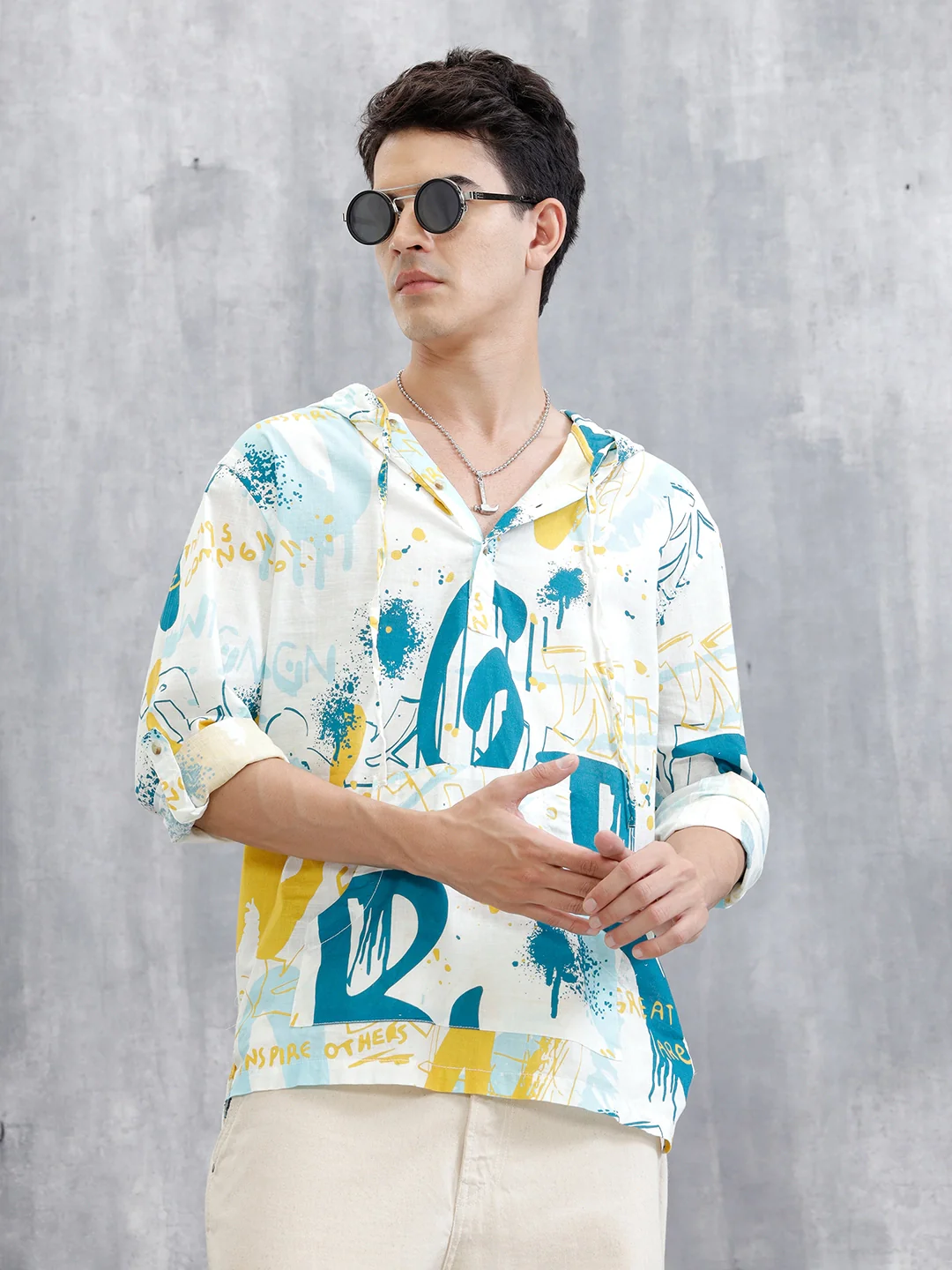 Graffiti AOP Hooded Shirt | White