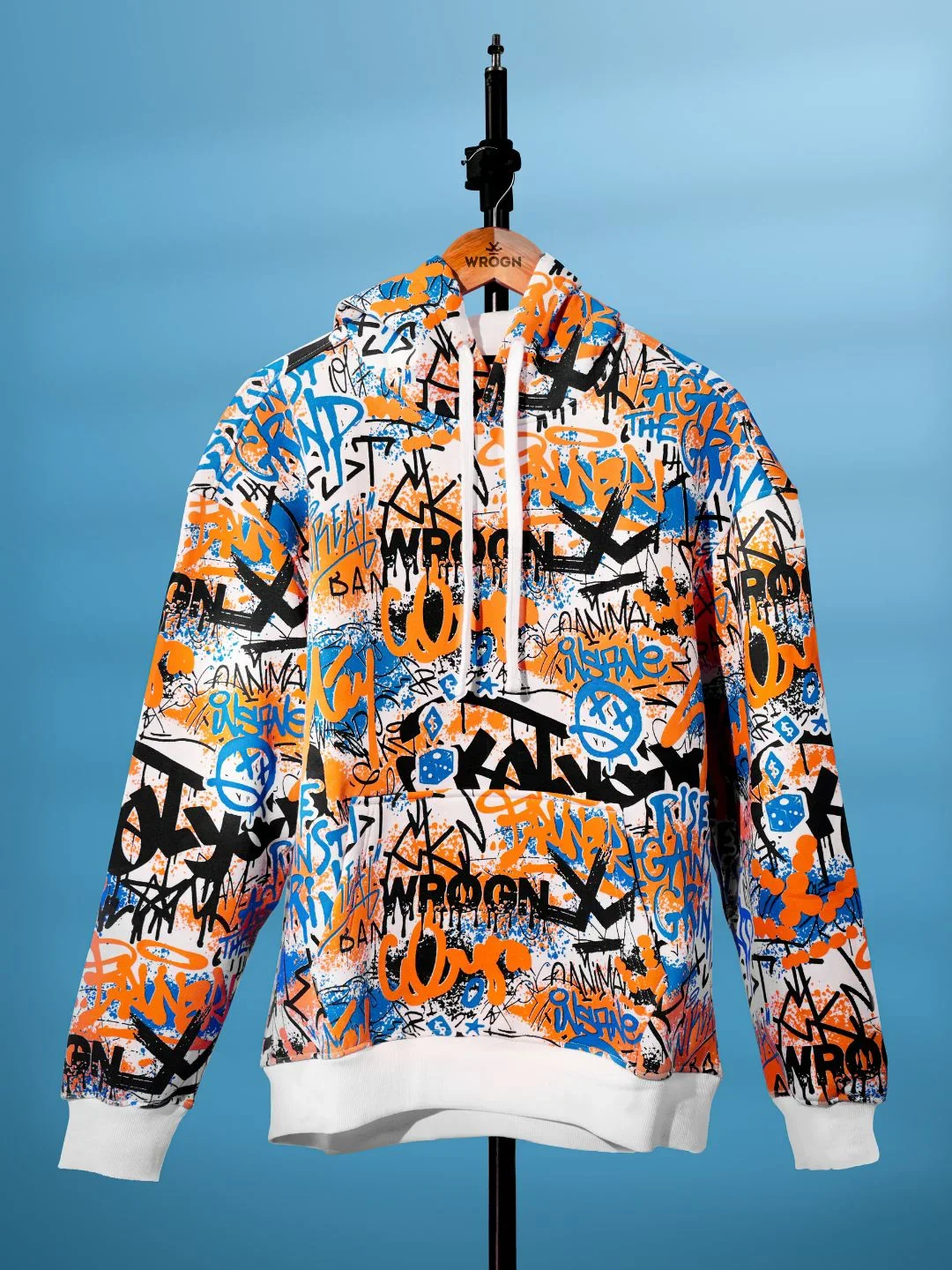 Graffiti Inspired Oversized Brushed Fleece Hoodie | Blue