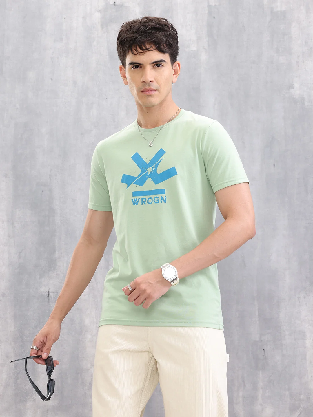 Graphic Logo Printed Regualr Fit T-shirt | Light Green