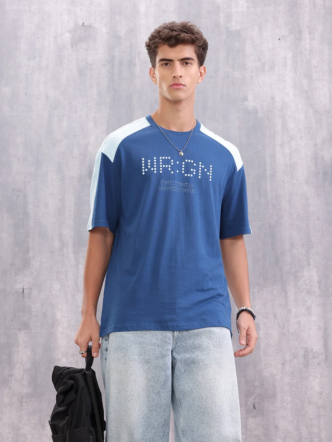 Graphic Printed Oversized Fit Cut &Sew T-Shirt | Blue