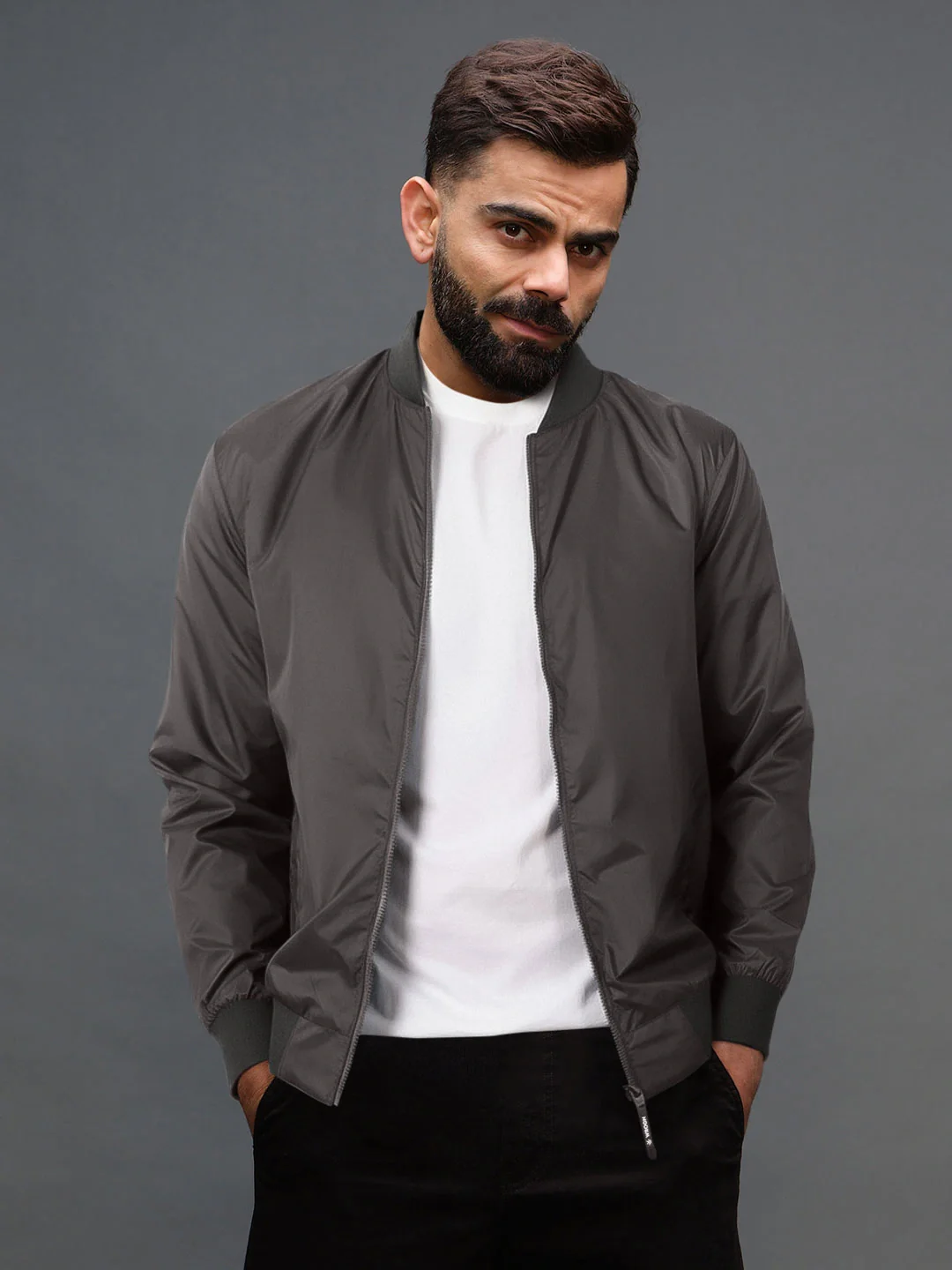 Grey Nylon Bomber Jacket - Image 2