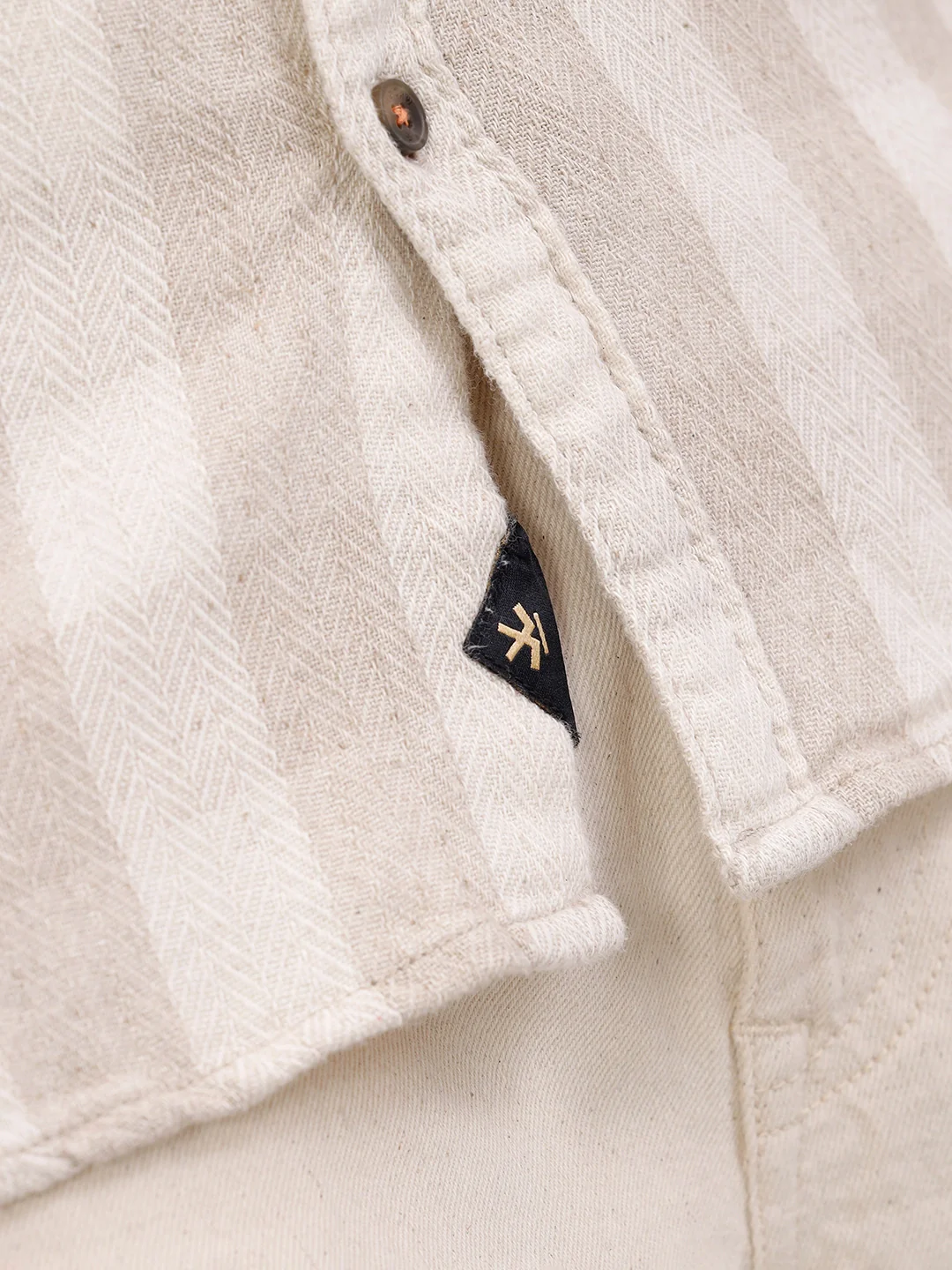 Herringbone Check Shirt In Natural Tones | Beige - Image 5