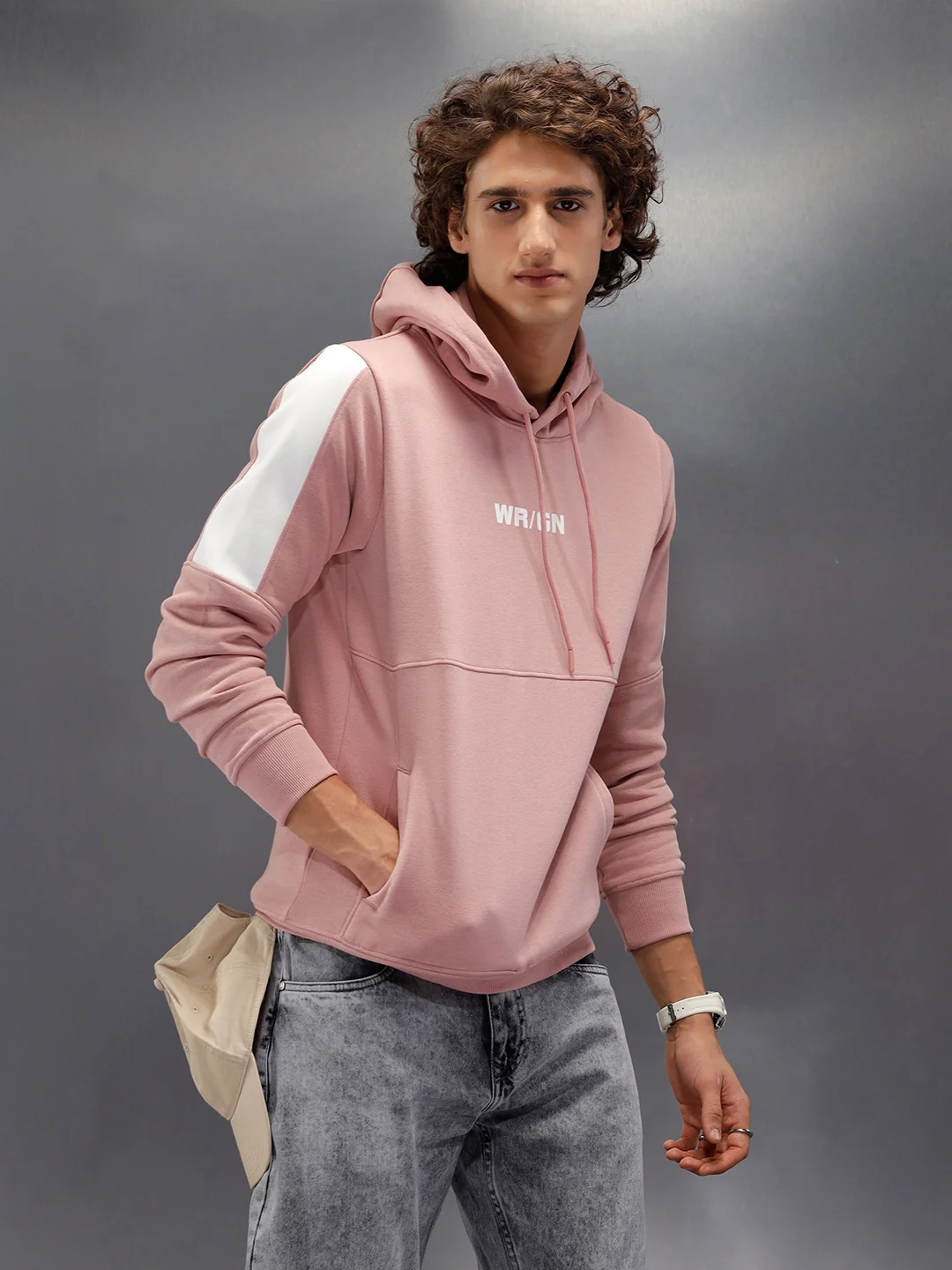 Hooded Cut&Sew Slim Fit Pullover | Pink