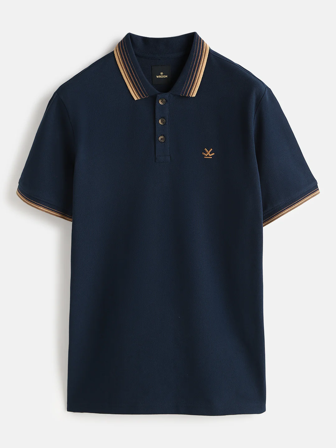 Jacquard Collar Pique Polo T-Shirt | Navy Blue