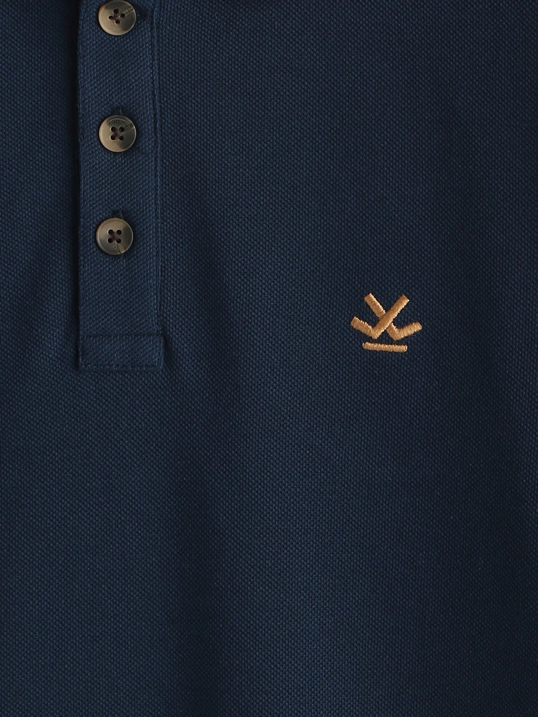 Jacquard Collar Pique Polo T-Shirt | Navy Blue - Image 3