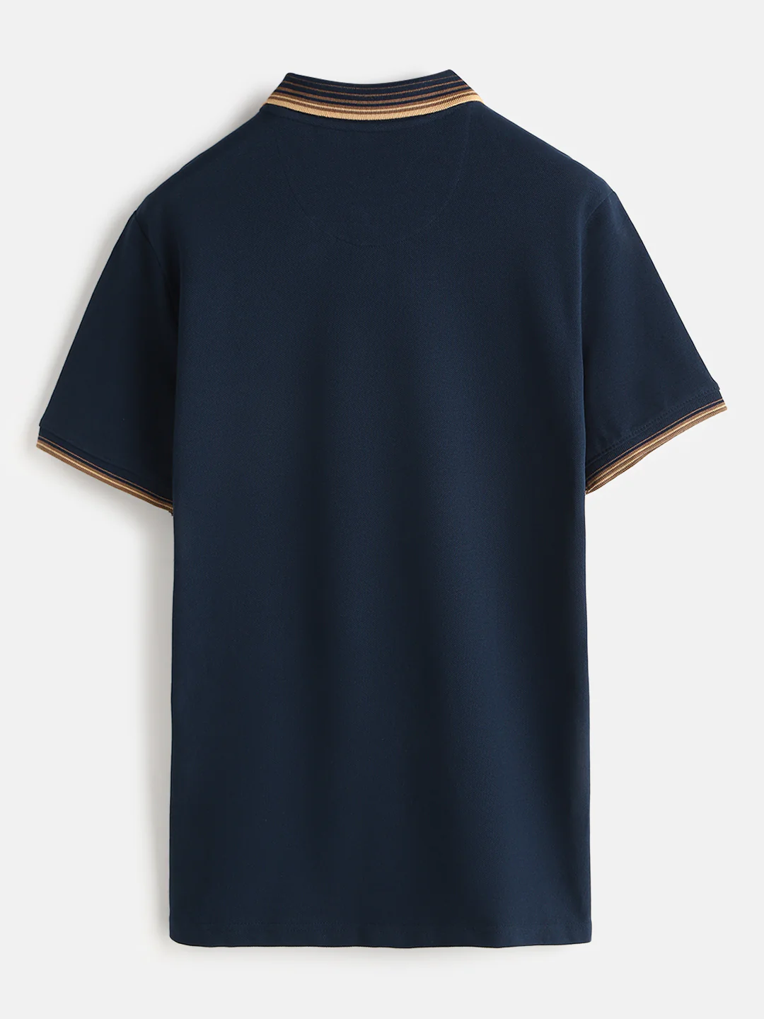 Jacquard Collar Pique Polo T-Shirt | Navy Blue - Image 4