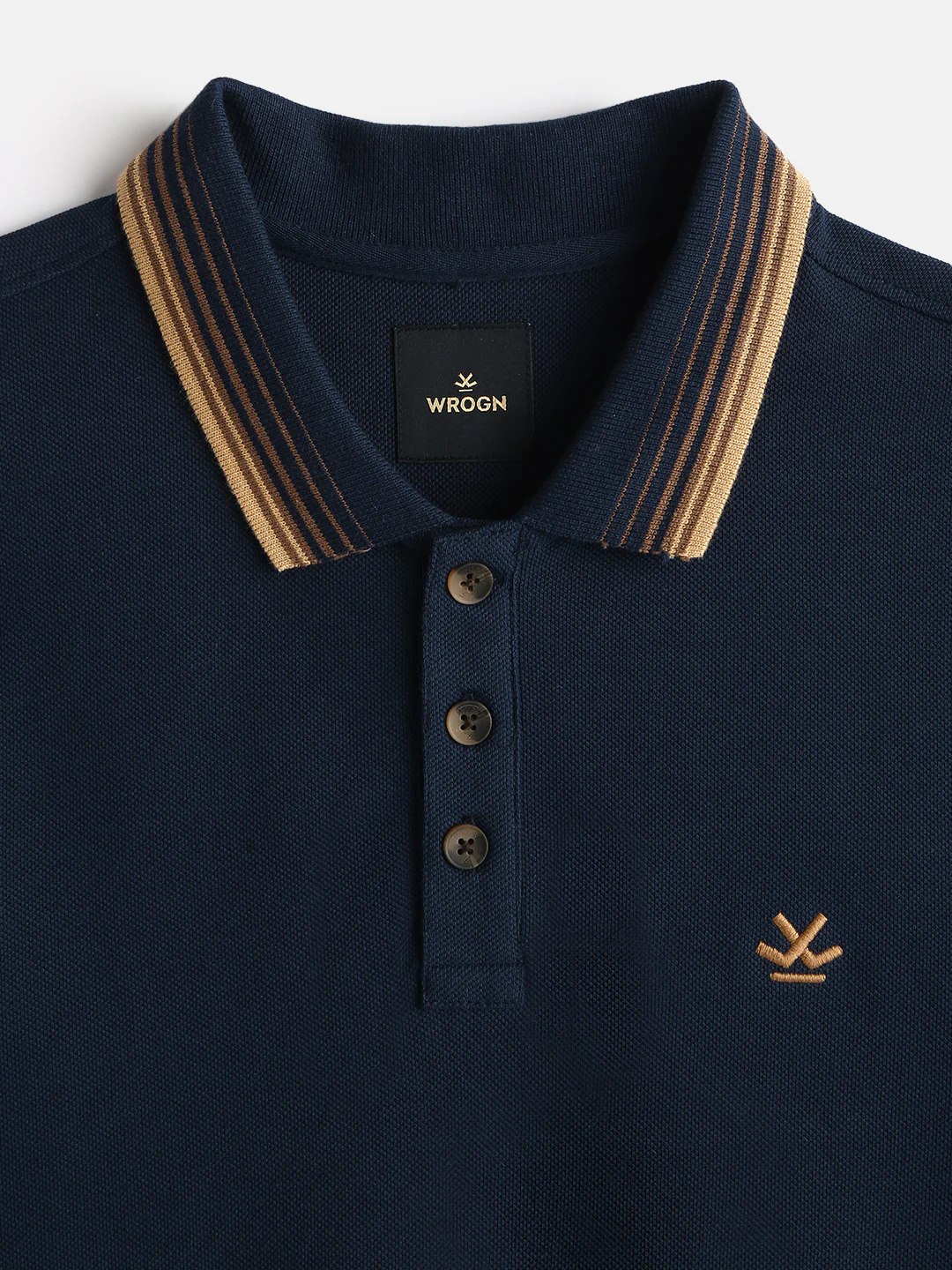 Jacquard Collar Pique Polo T-Shirt | Navy Blue - Image 5