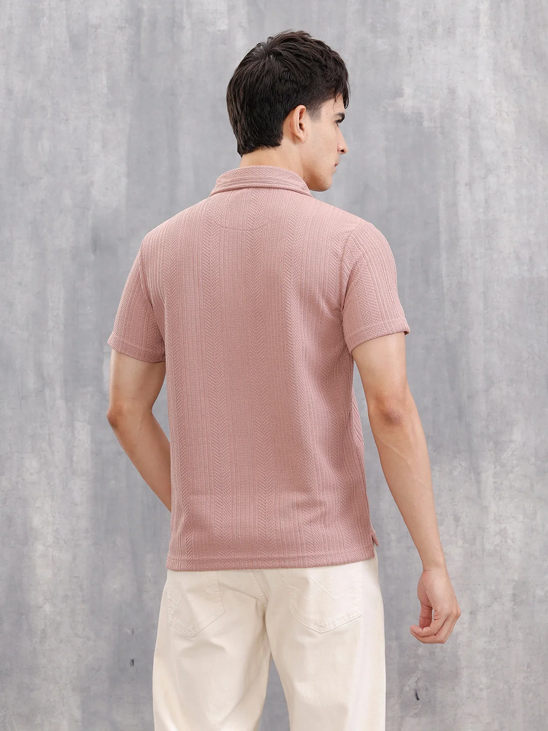 Jacquard Textured Knit Polo In Slim Fit | Pink - Image 3