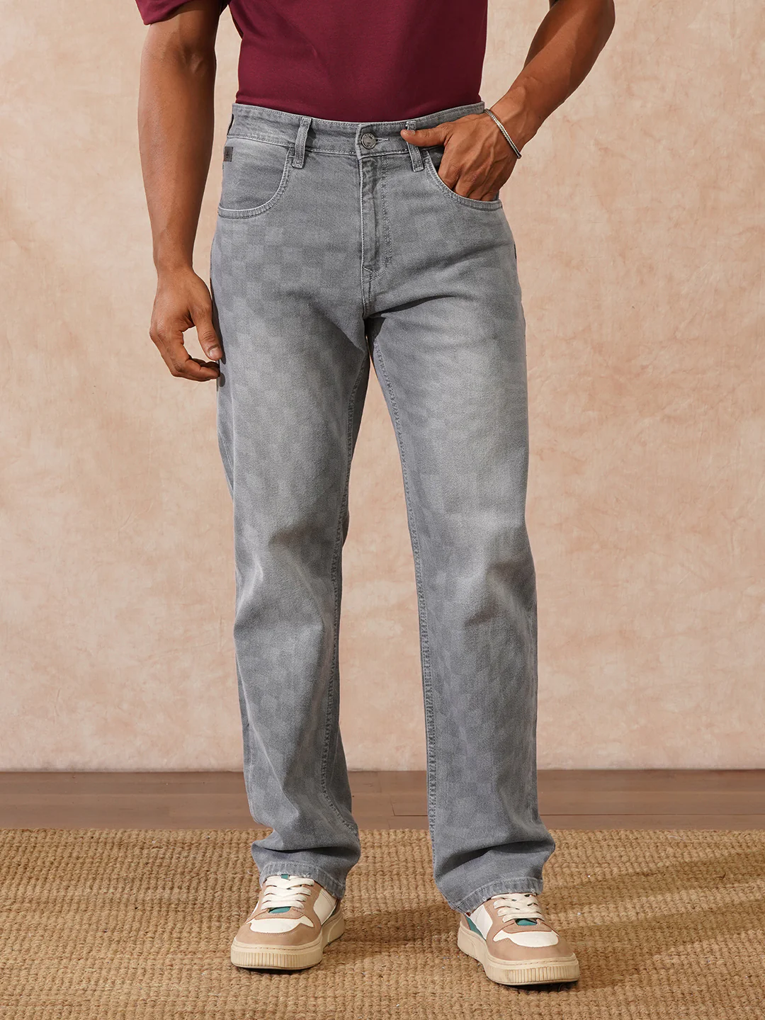 Laser Print Anti Fit Jeans | Grey