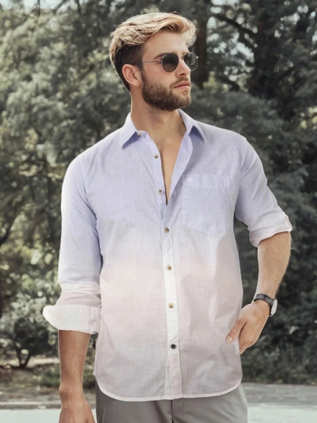 Casual Ombre Washed Shirt | Light Blue