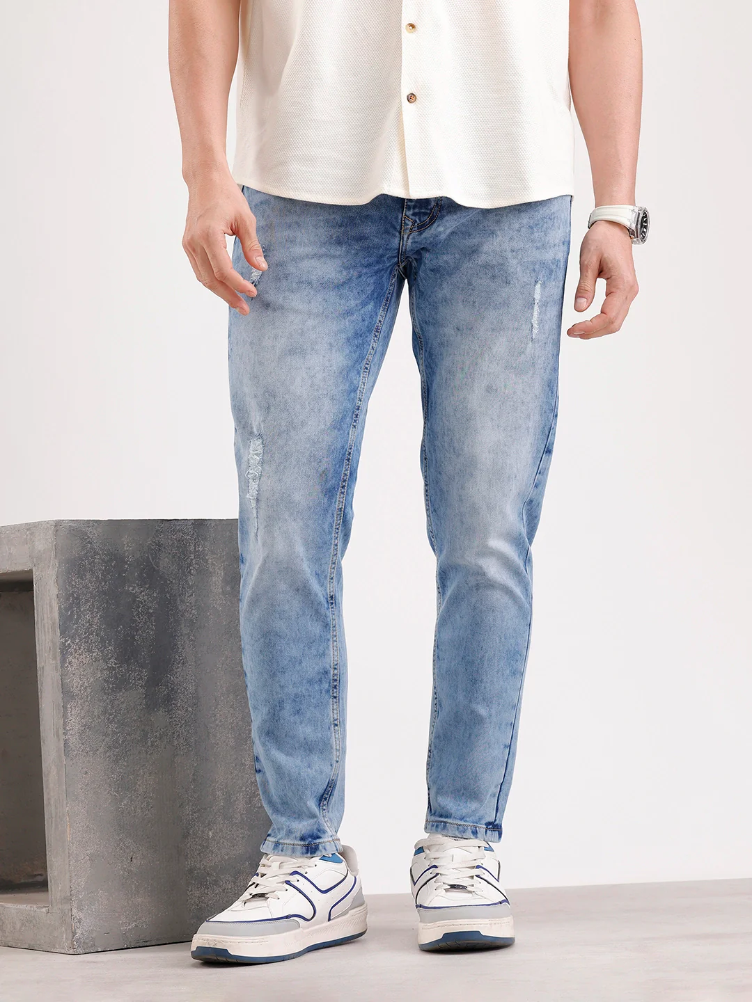 Light Distressed Skinny Crop Denim Jeans | Blue