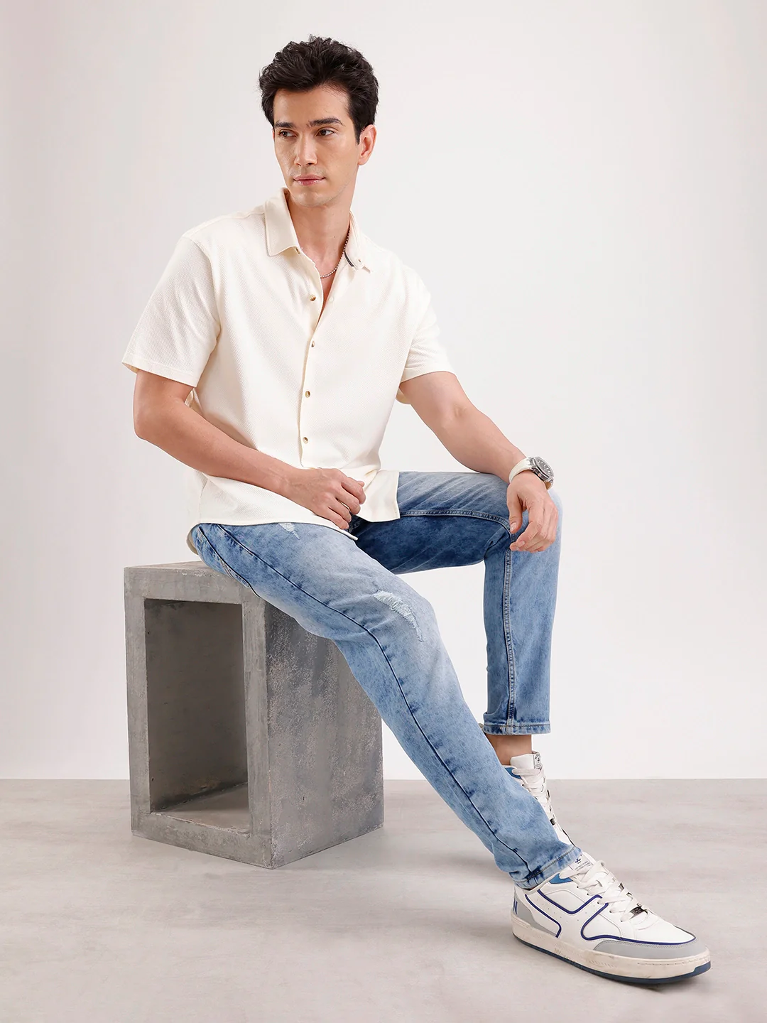 Light Distressed Skinny Crop Denim Jeans | Blue - Image 2