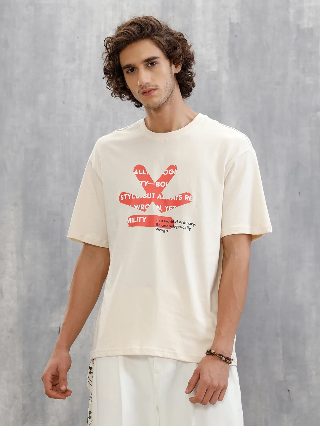 Logo Placement Printed T-Shirt | Beige