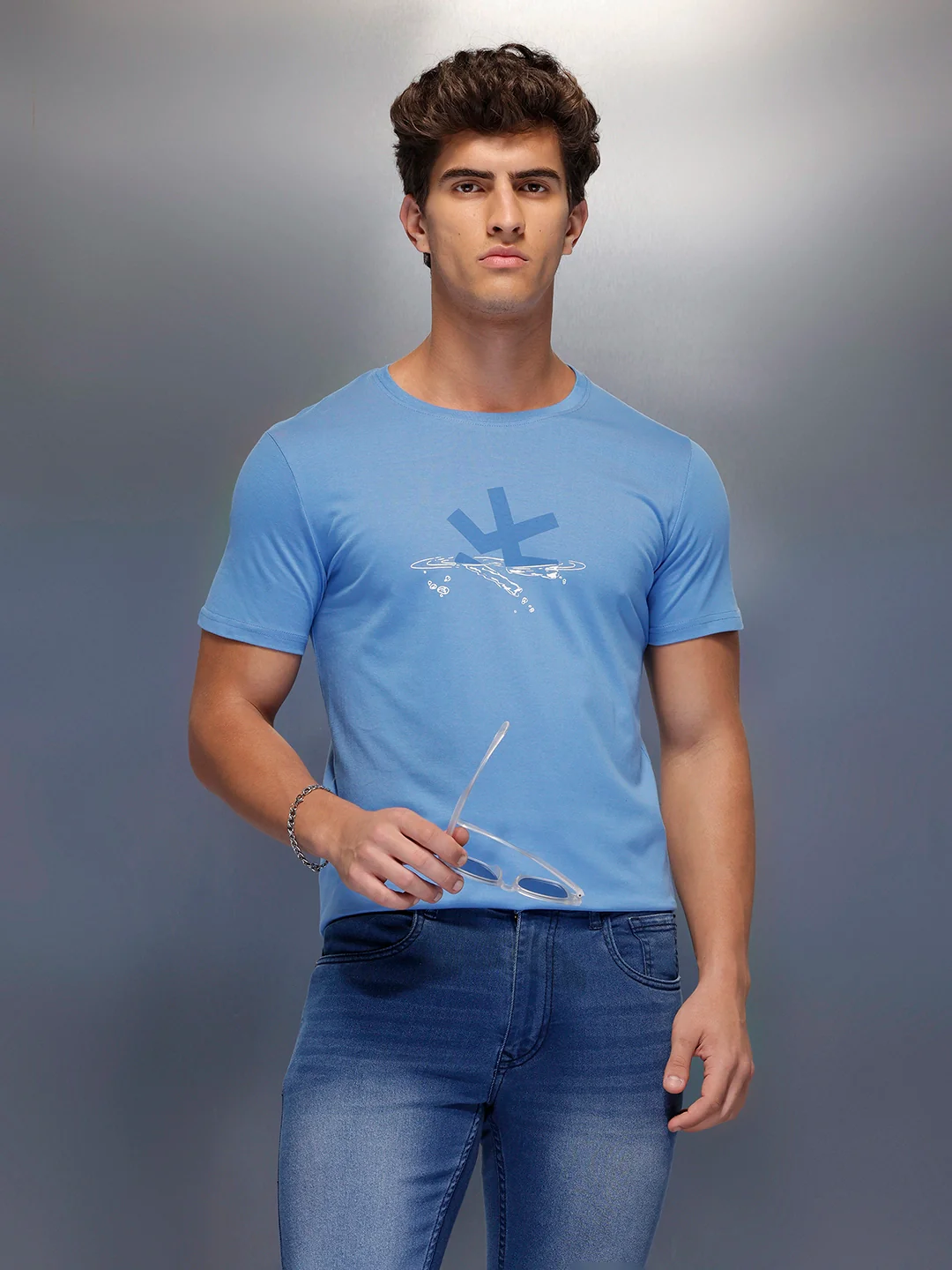 Logo Placement Printed T-Shirt | Blue