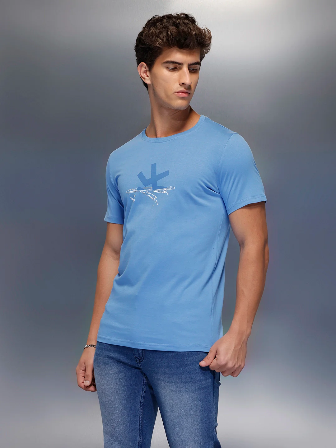 Logo Placement Printed T-Shirt | Blue - Image 4