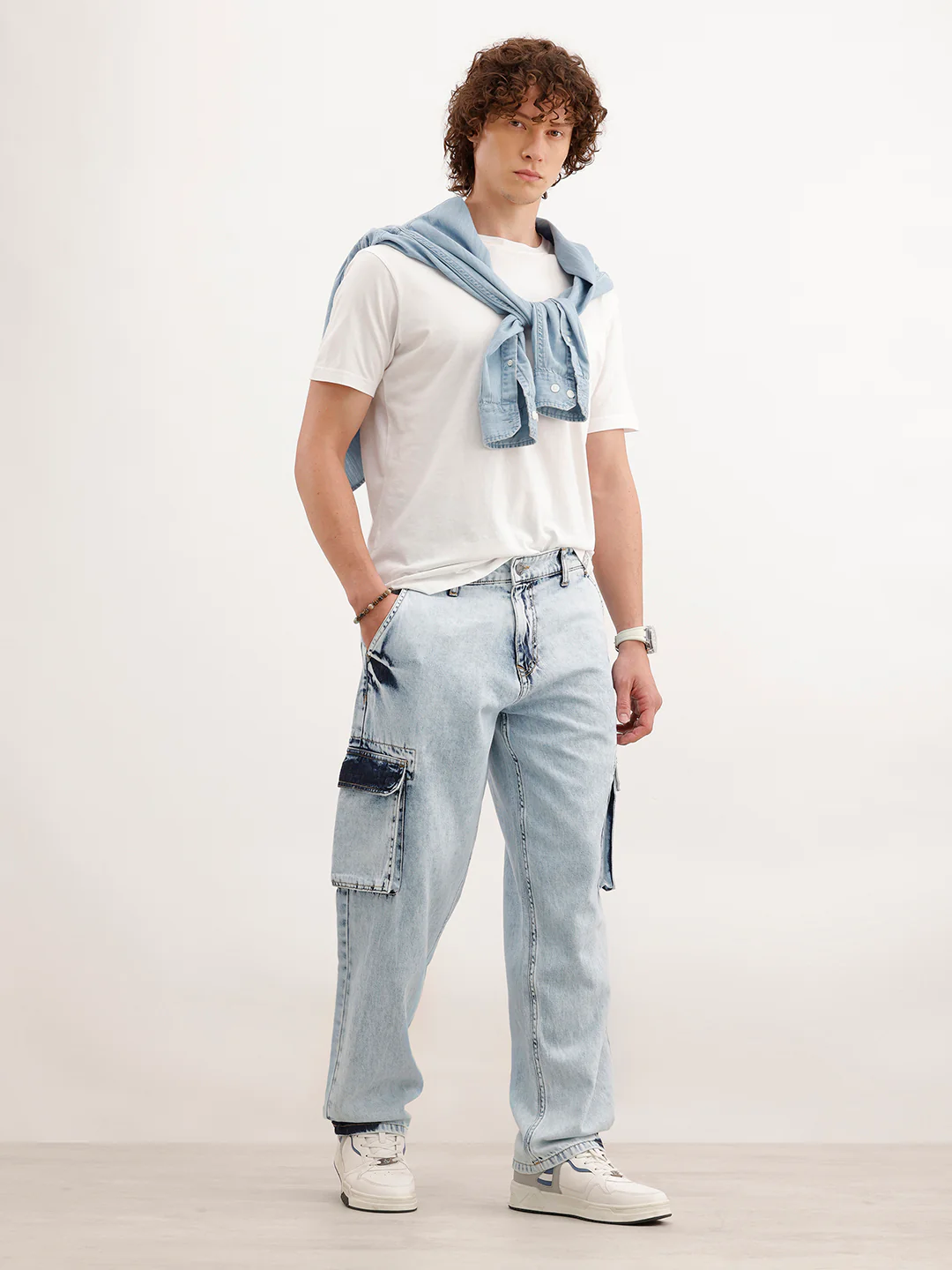 Loose Fit Cargo Denim Jeans | Light Blue - Image 2