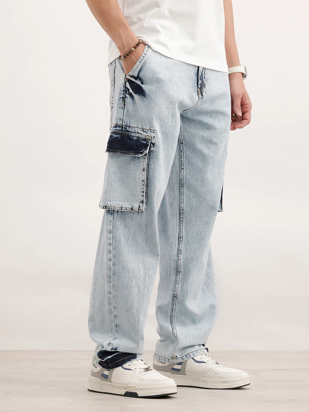 Loose Fit Cargo Denim Jeans | Light Blue - Image 4