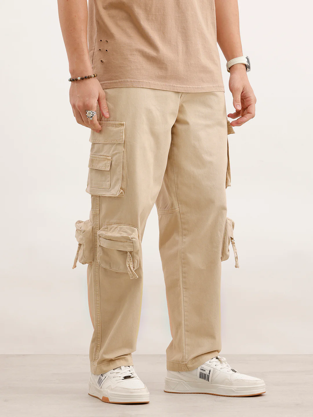 Loose Fit Cargo Trouser | Beige - Image 4
