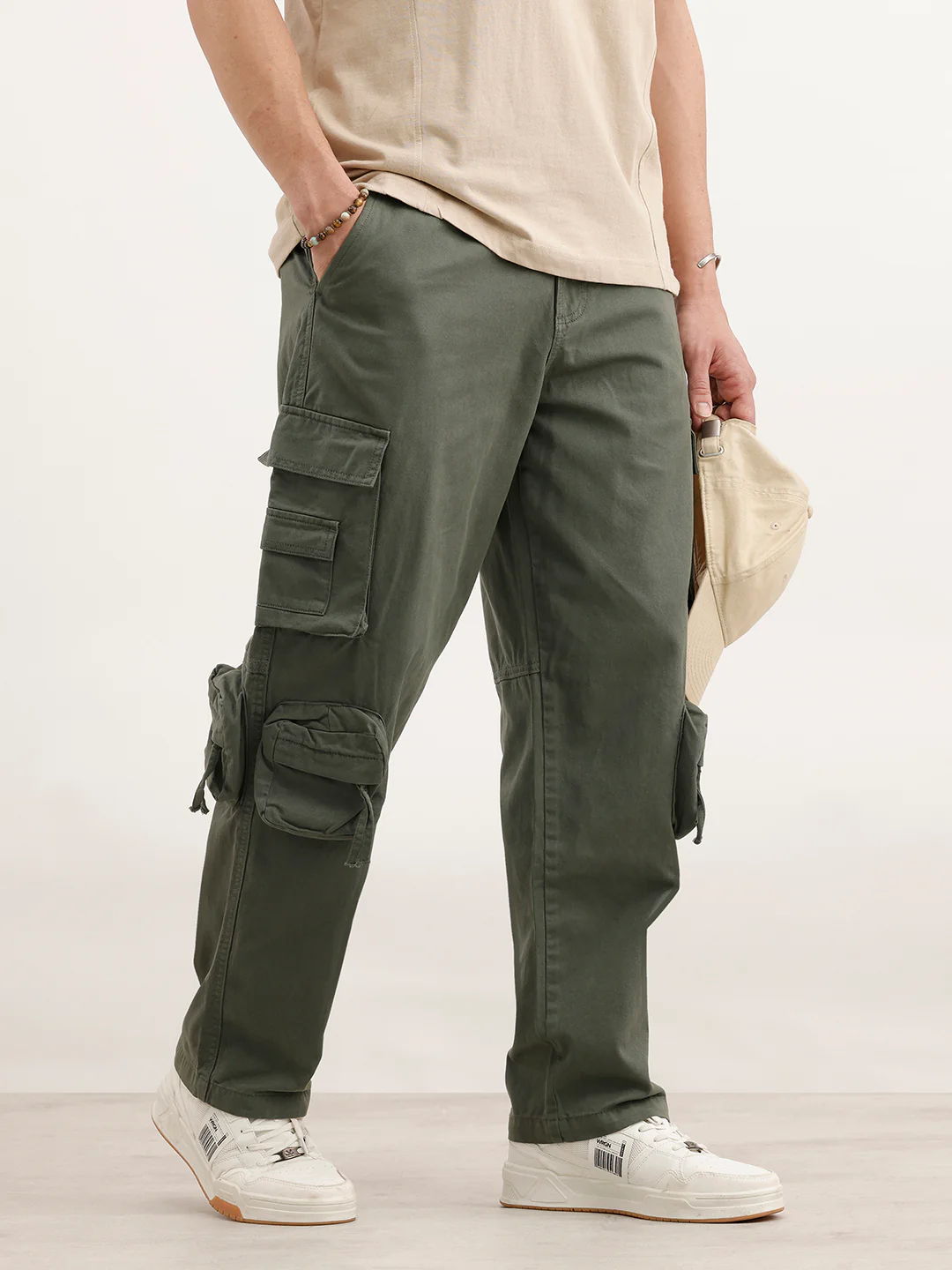 Loose Fit Cargo Trousers | Olive