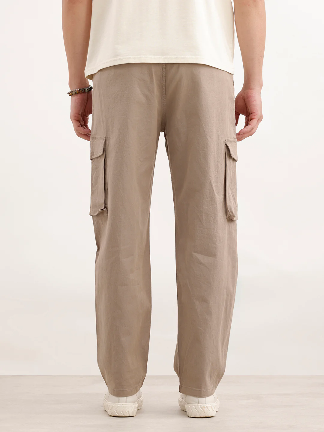 Loose Fit Cotton Blend Trouser  | Beige - Image 3