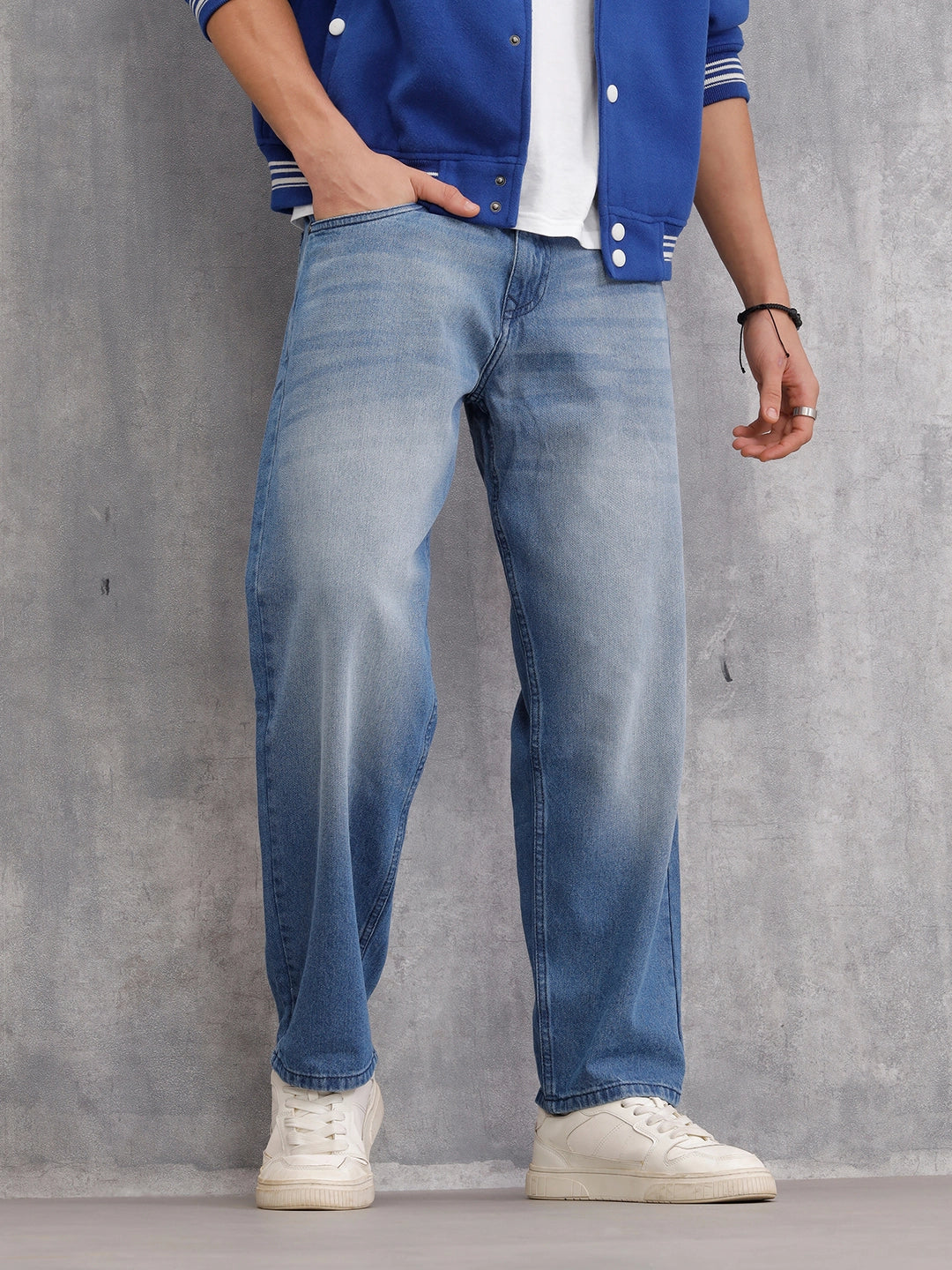 Loose Fit Cotton Stretch Mid Wash Jeans | Midstone