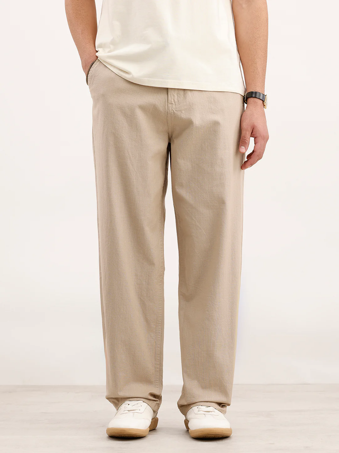 Loose Fit Cotton Trouser | Beige