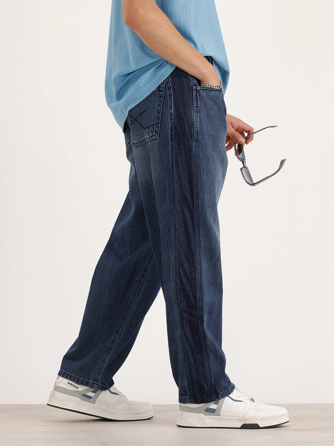 Loose Fit Cut & Sew Denim Jeans | Blue