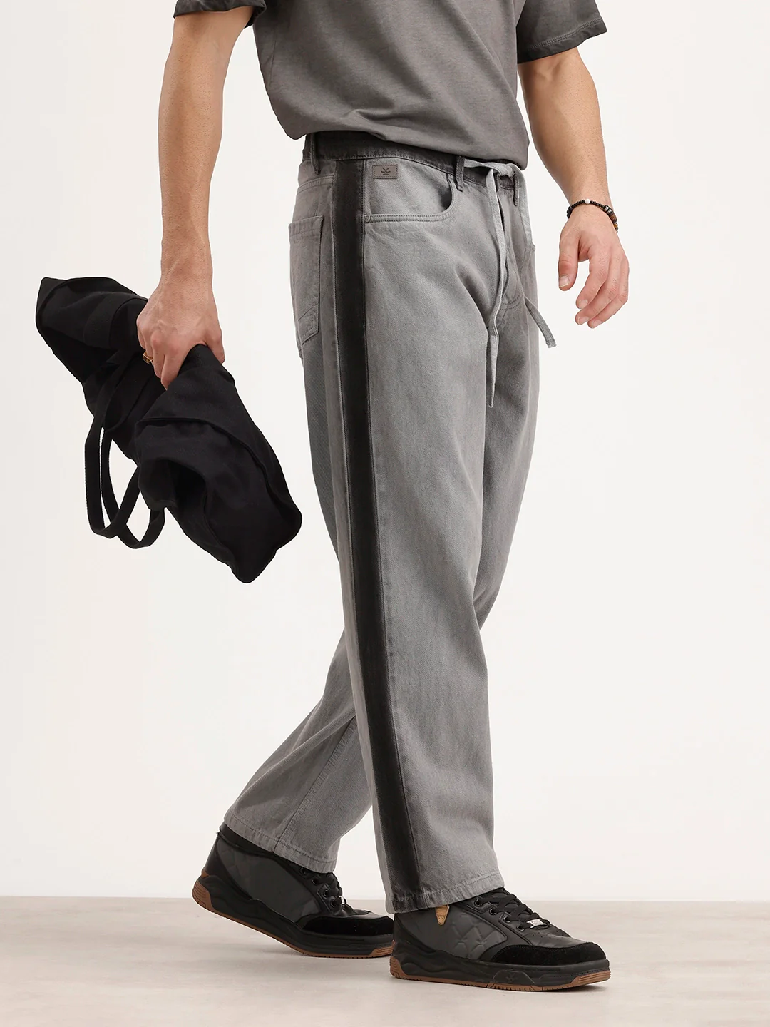 Loose Fit Cut & Sew Denim Jeans | Grey