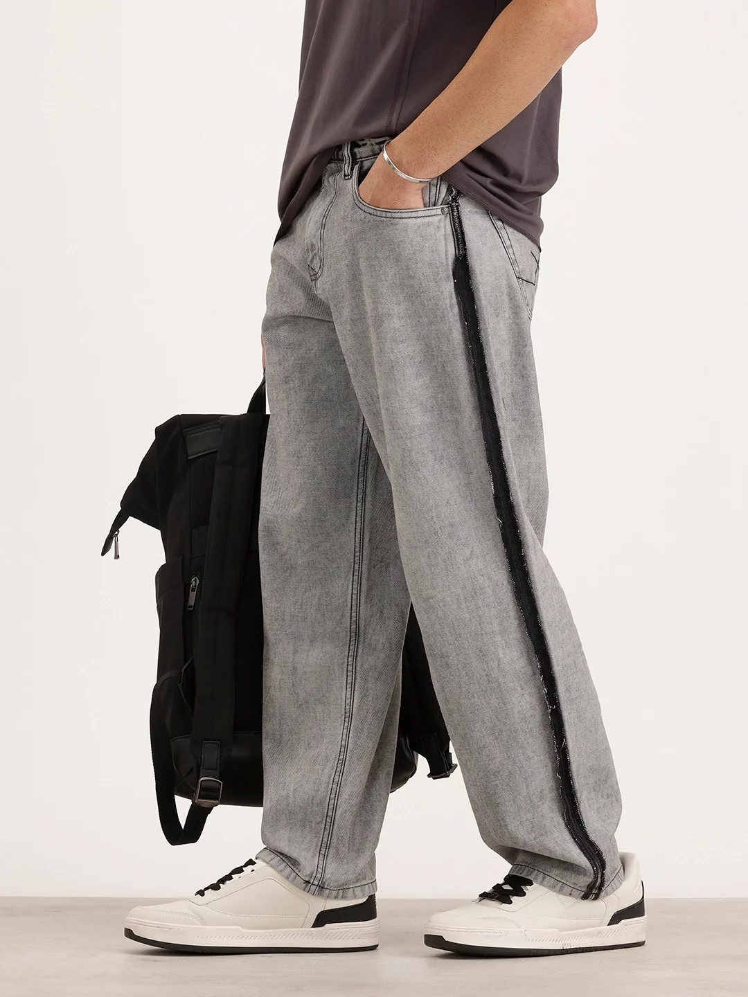 Loose Fit Cut & Sew Denim Jeans | Grey