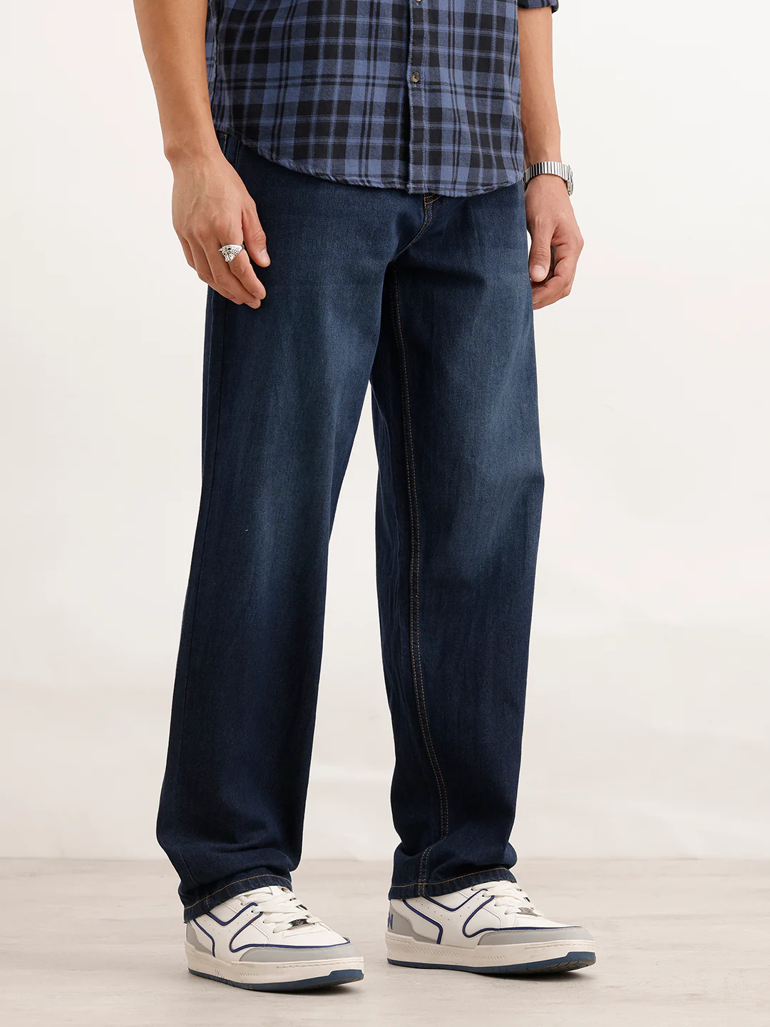 Loose Fit Faded Denim Jeans | Dark Blue - Image 4