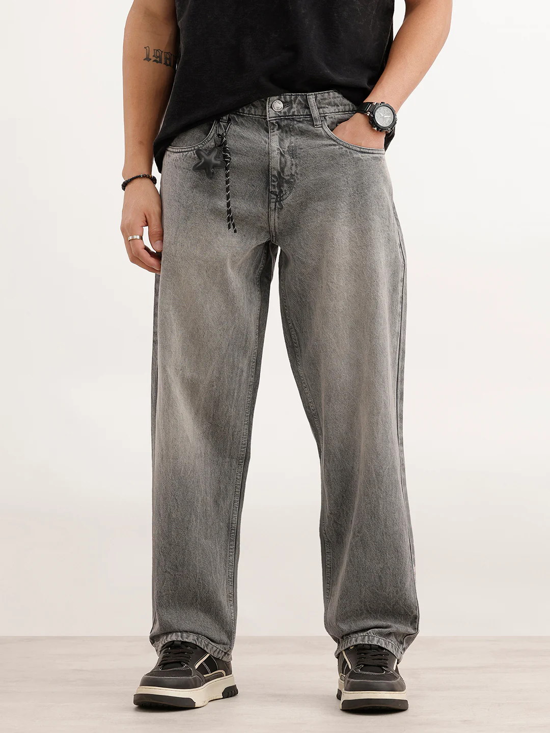 Loose Fit Faded Denim Jeans | Grey