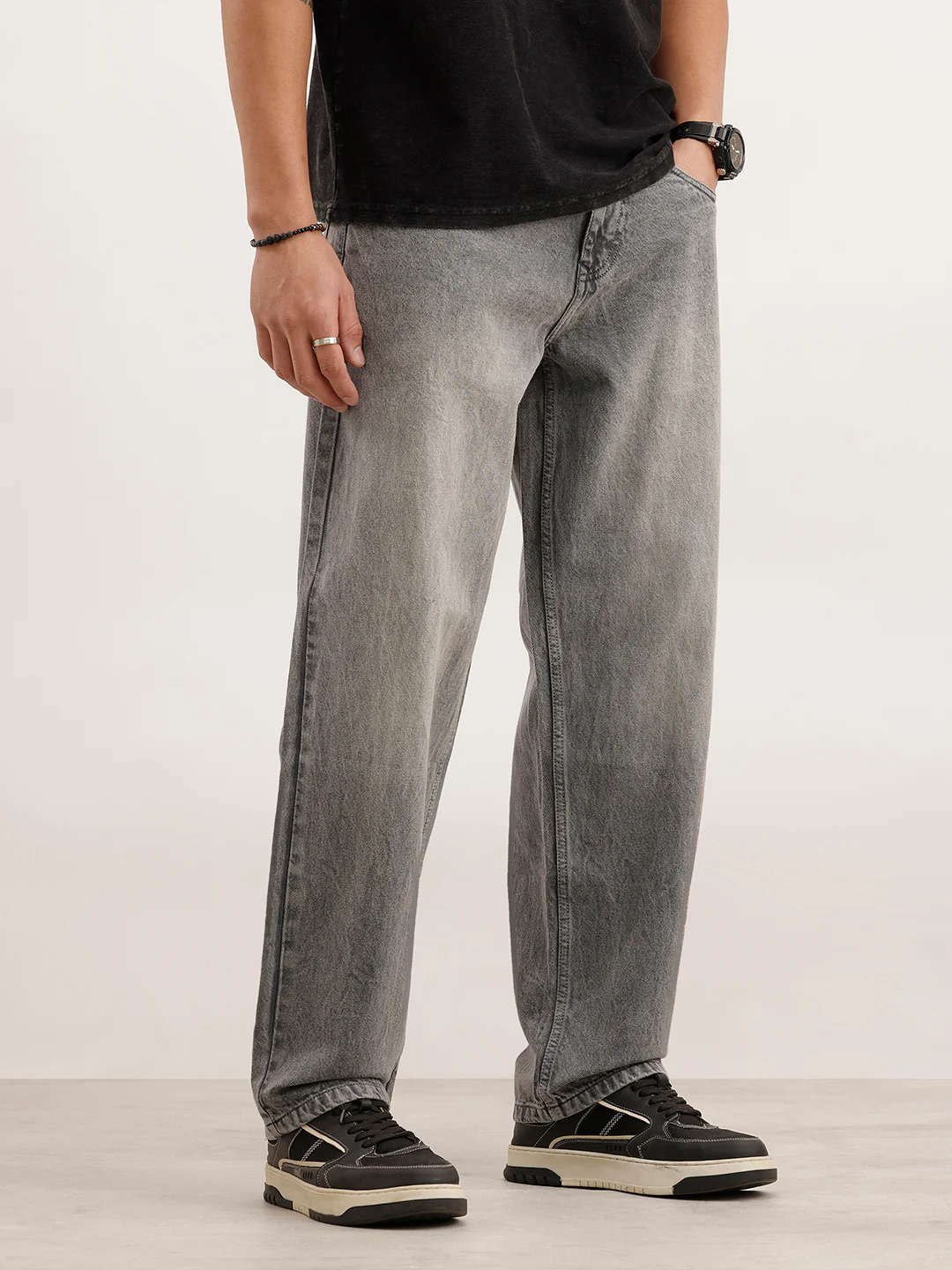 Loose Fit Faded Denim Jeans | Grey - Image 4