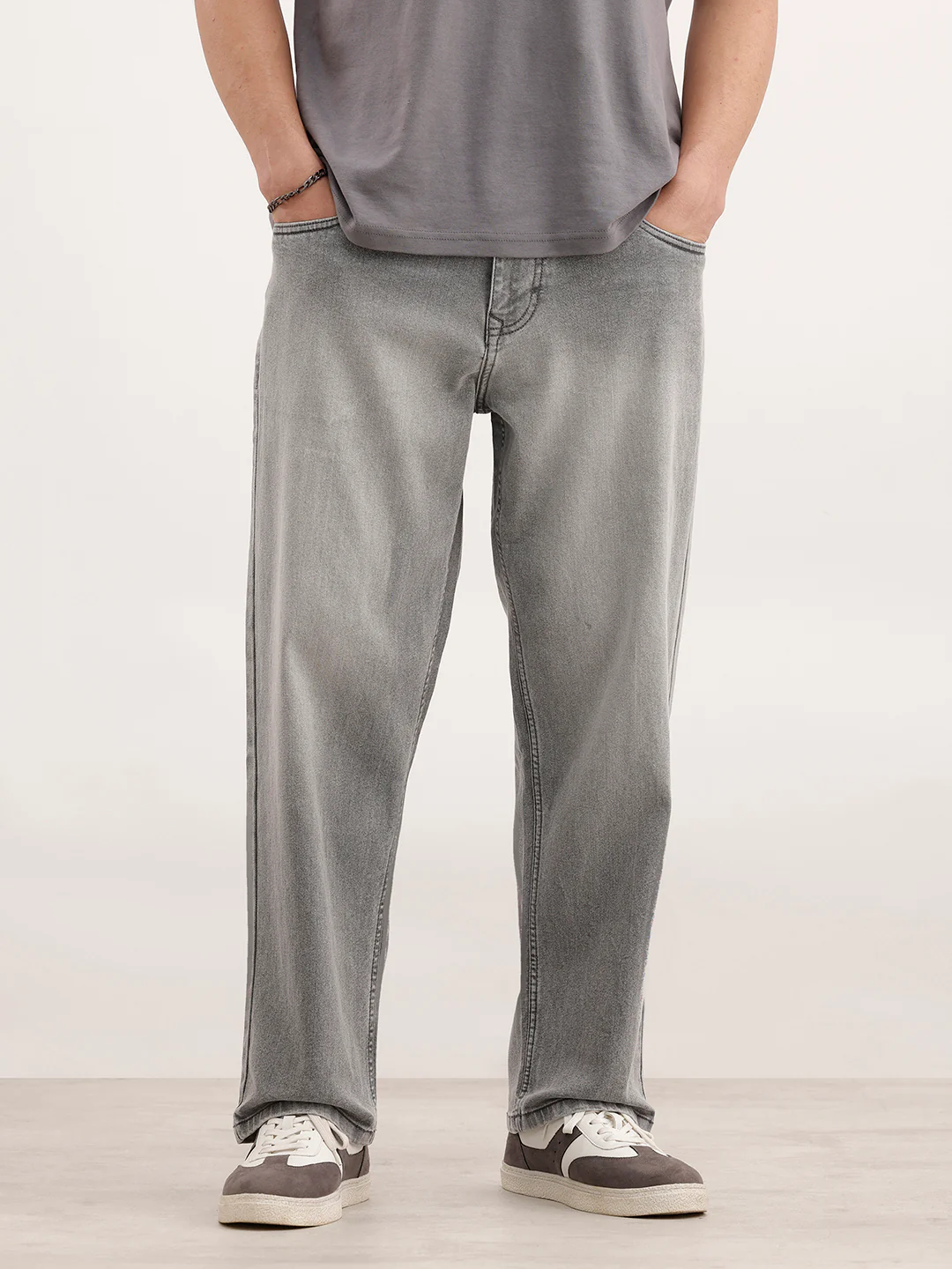 Loose Fit Faded Denim Jeans | Grey