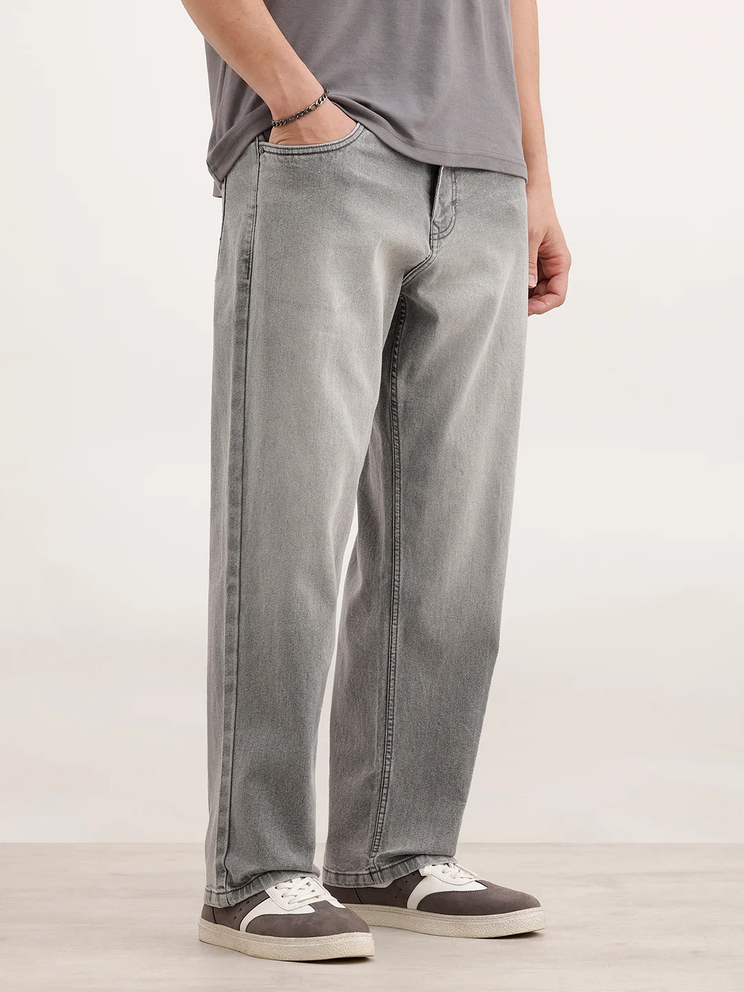 Loose Fit Faded Denim Jeans | Grey - Image 4