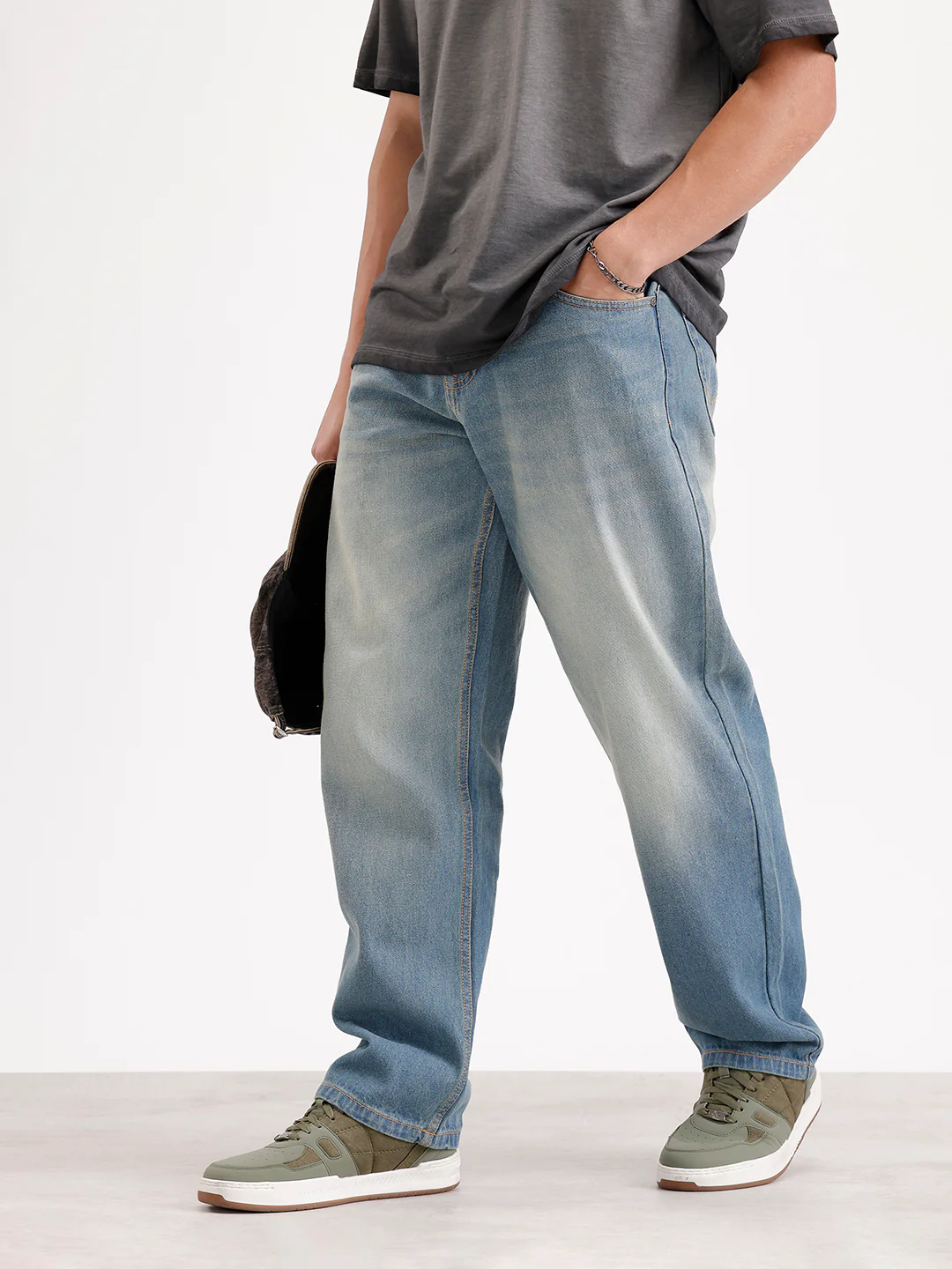 Loose Fit Light Faded Denim Jeans | Blue