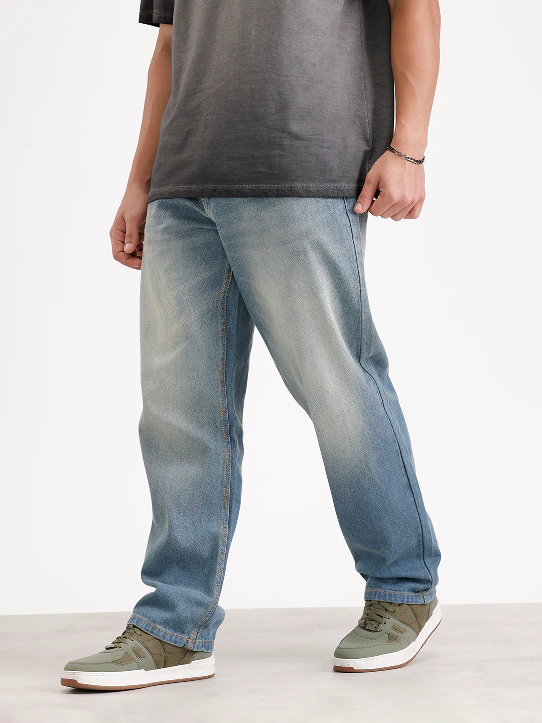 Loose Fit Light Faded Denim Jeans | Blue - Image 4