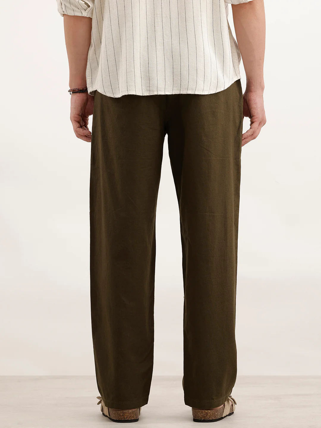 Loose Fit Linen Blend Mens Casual Wear Trouser | Olive - Image 3